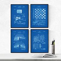 POSTER Set mit 4 Blau Patenten SPIELPLATZ A4 Schwarzer Rahmen - Schwarz, Papier (29.7/3cm) - Nacnic