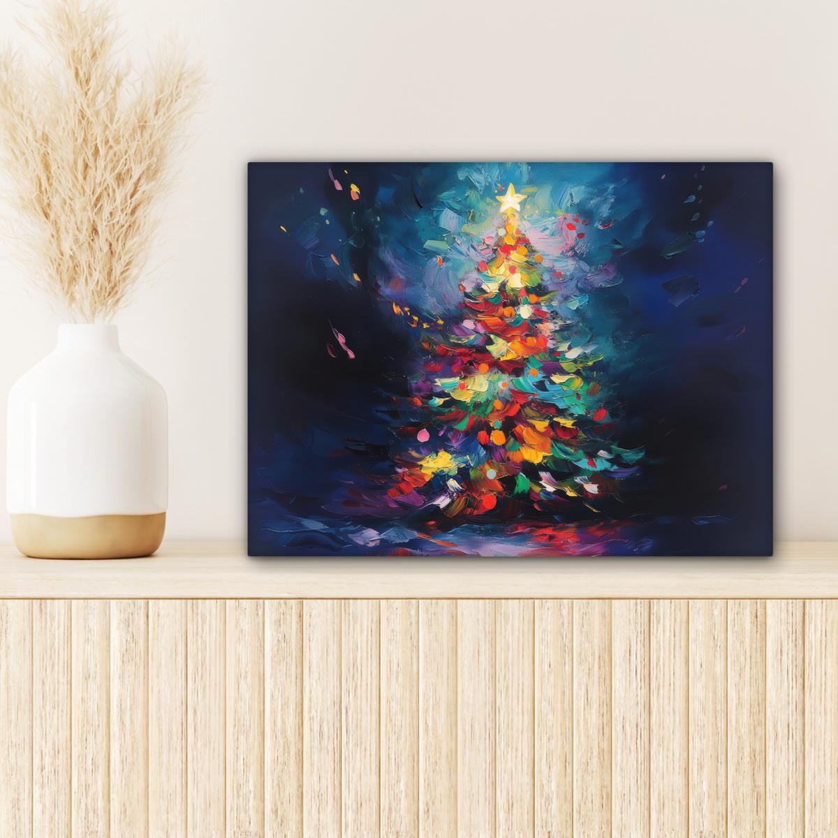 LEINWANDBILD Weihnachtsbaum - Weihnachten - Abstrakt - Farbenfroh Wandbild 40x30 cm - Multicolor, Textil (40/30cm) - MuchoWow