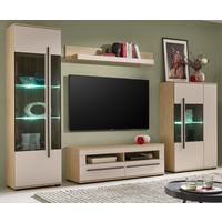 WOHNWAND Kaschmir, Eiche 4-teilig 310 cm, Wohnzimmerschränke mit Soft-Close - Kaschmir/Eichefarben, Glas/Holzwerkstoff (310/200/42cm) - Furn.Design
