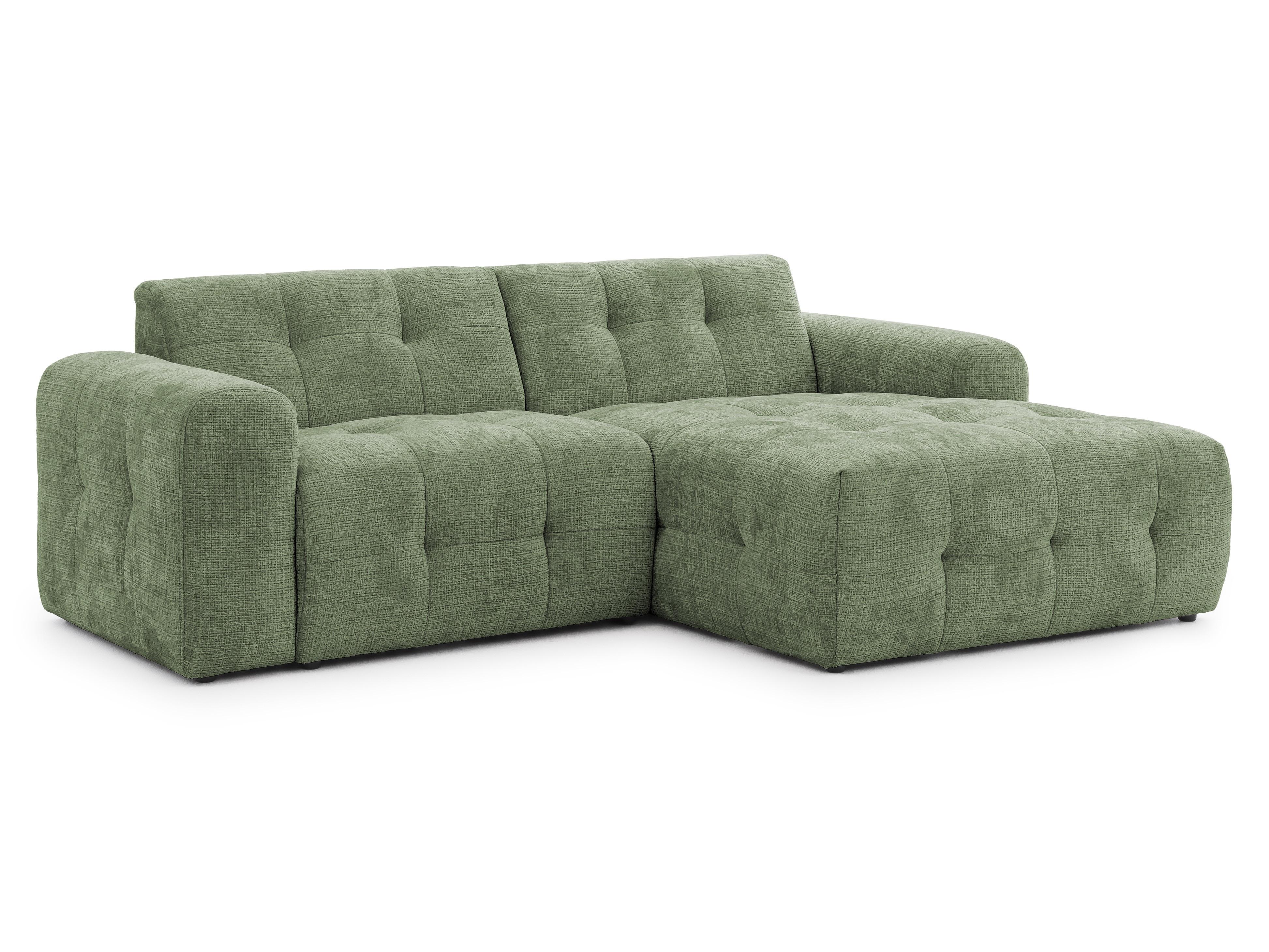 ECKSOFA Kozy im Bumpy-Design mit fester Rückenlehne aus weichem Grün Chenille-Stoff - Ottomane rechts - Schwarz/Grün, Holz/Kunststoff (234/161cm) - S-Style Möbel