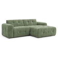 ECKSOFA Kozy im Bumpy-Design mit fester Rückenlehne aus weichem Grün Chenille-Stoff - Ottomane rechts - Schwarz/Grün, Holz/Kunststoff (234/161cm) - S-Style Möbel