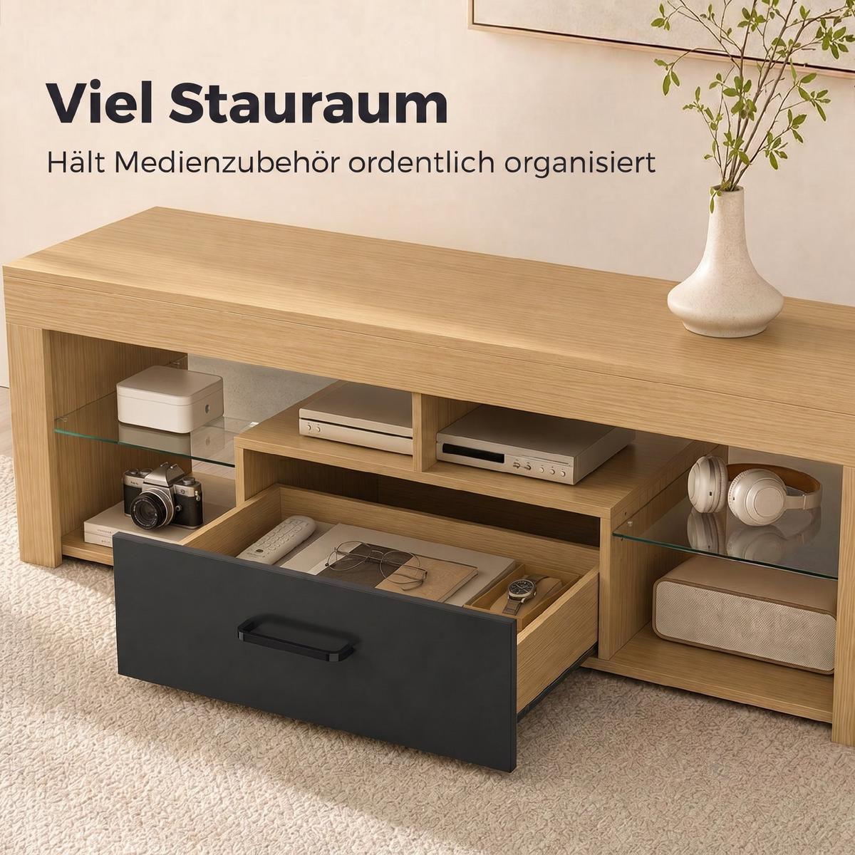 TV-LOWBOARD Spanplatte Glas Eiche - Eichefarben, Glas/Holzwerkstoff (40/45/140cm) - HOMCOM