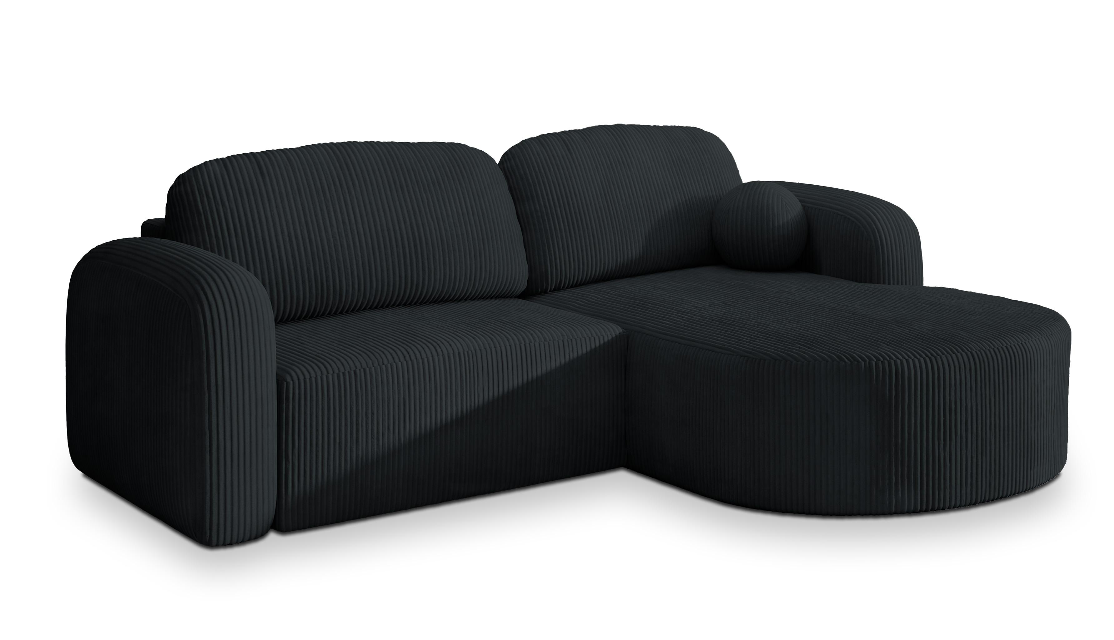 ECKSOFA AMILIA P R-S Schwarz Kordstoff mit Schlaffunktion - Schwarz, Holz (263/174cm) - MASSENO