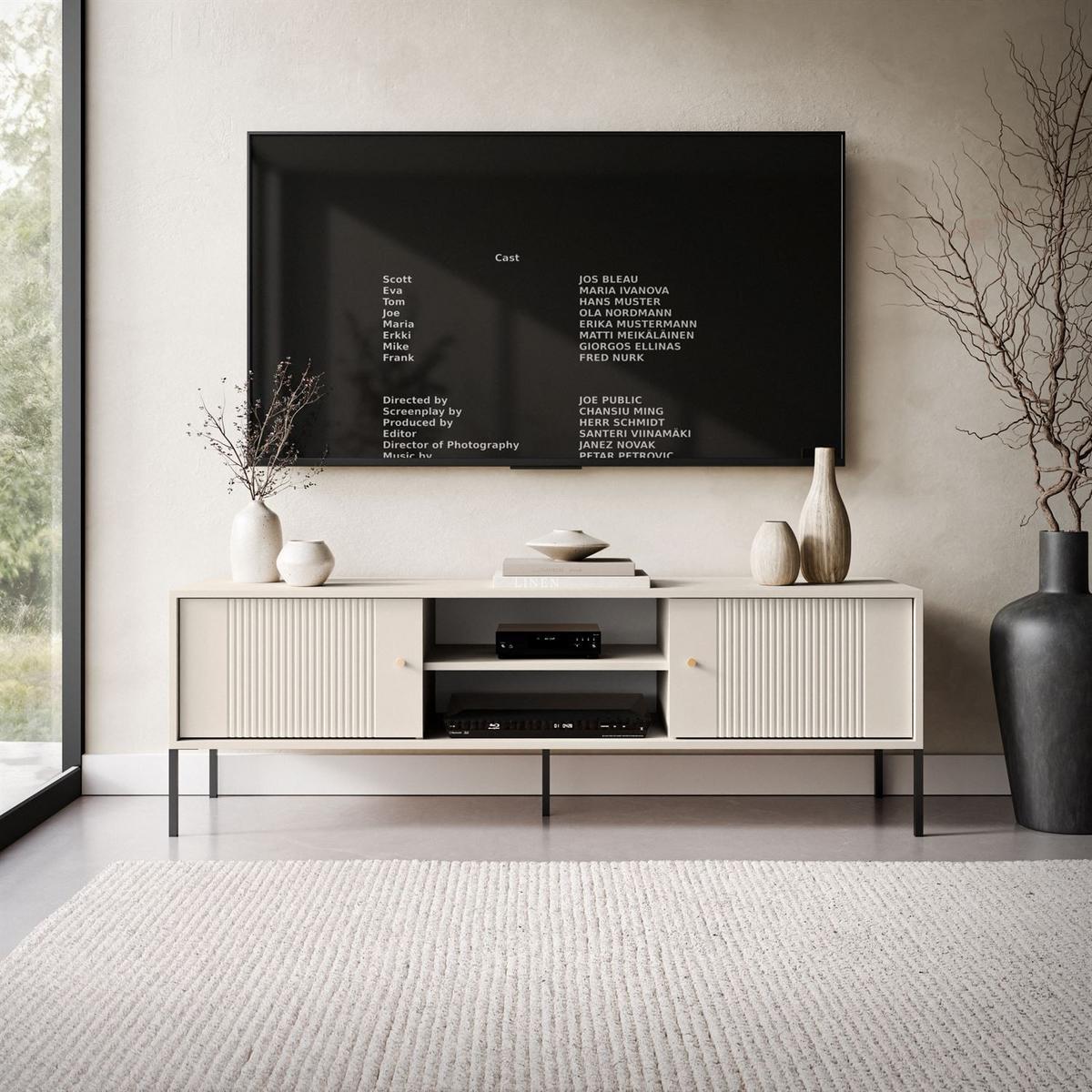 TV-UNIT VIVALDI mit geriffelten Fronten - Kaschmir, Holzwerkstoff (155/51/39cm) - Lookway