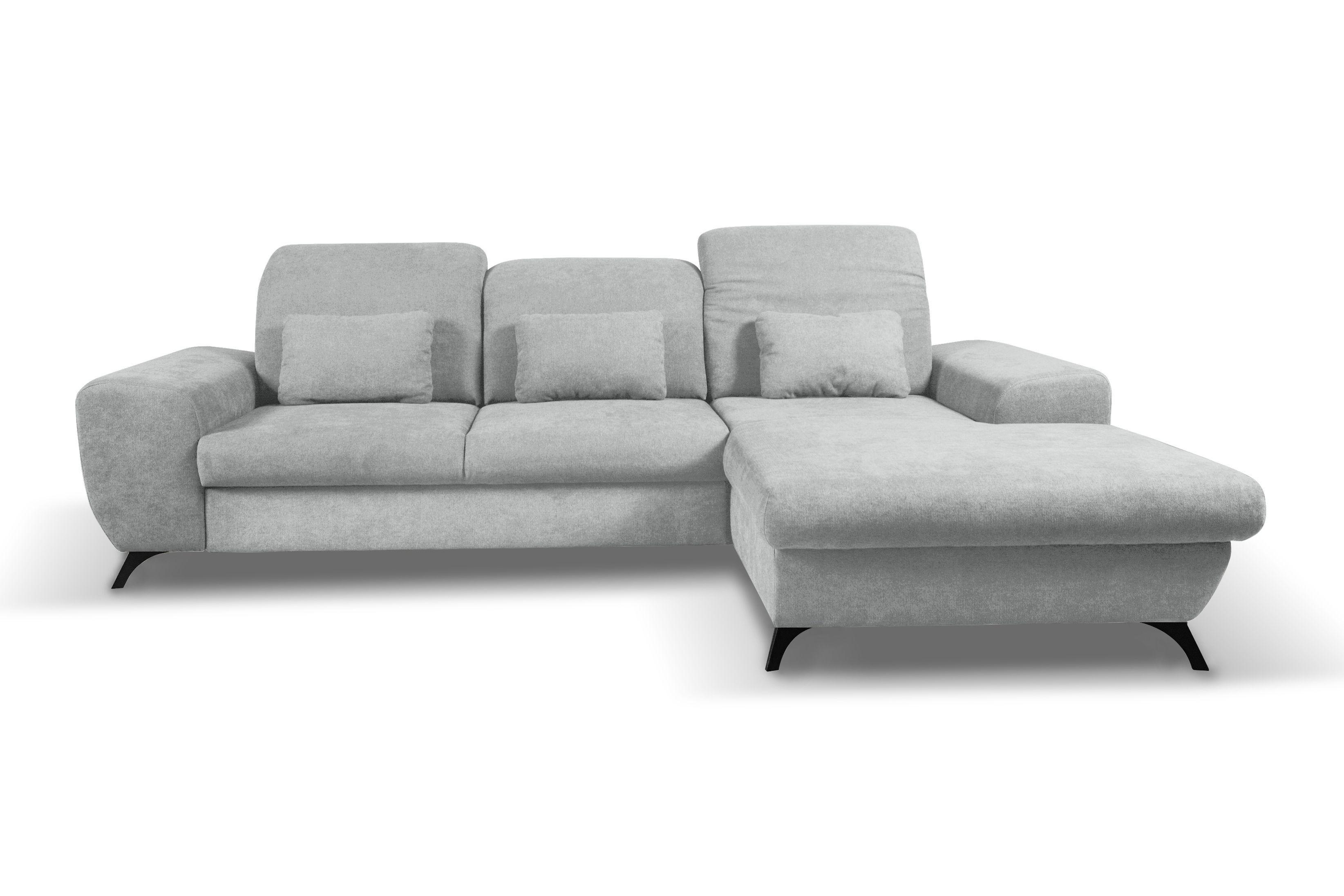 ECKSOFA LUCE R-S Grau Plüsch-Stoff mit Schlaffunktion - Grau, Holz (279/172cm) - MASSENO