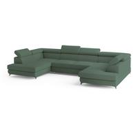 WOHNLANDSCHAFT VINTESSA Grün Boucle-Stoff mit Schlaffunktion - Grün, Holz (323/89/190cm) - MASSENO