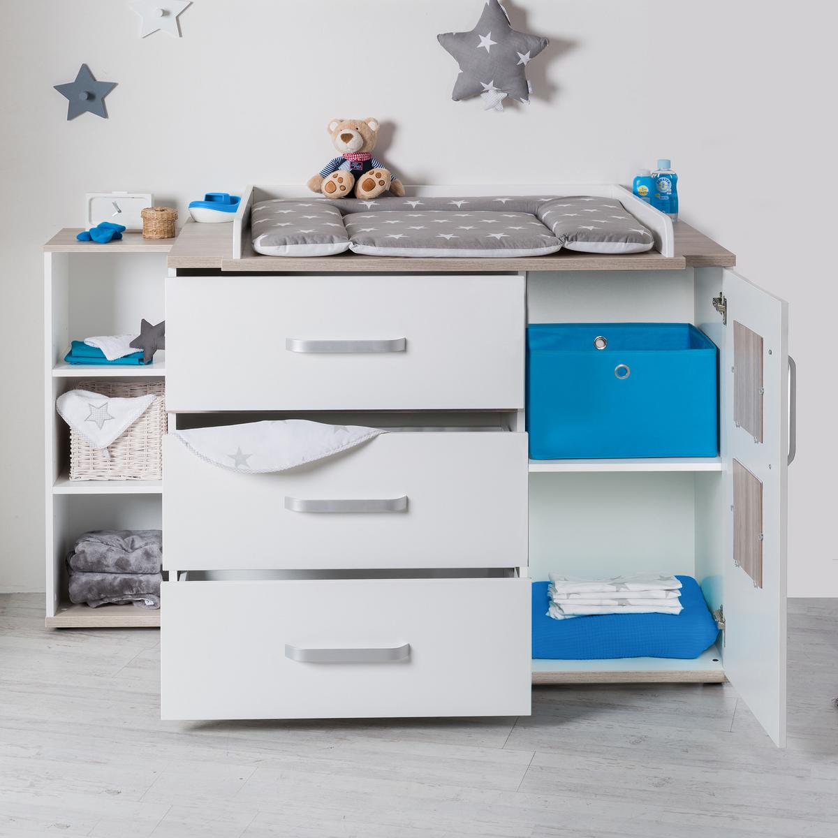 BABYZIMMER-SET Moritz mit breiter Wickelkommode 3-teilig - Weiß, Holzwerkstoff (76/81/142.5cm) - Roba