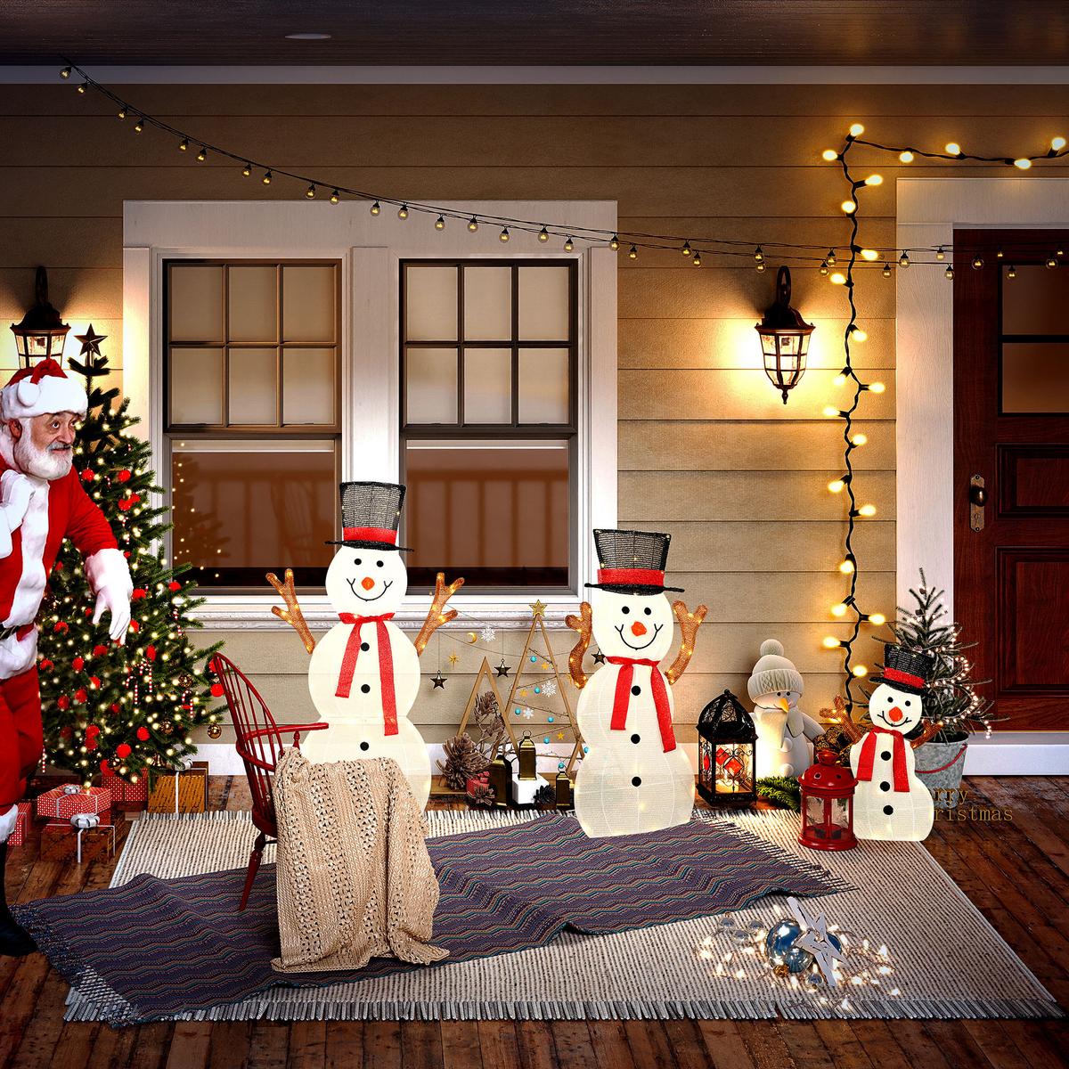 3-TEILIGE weihnachtliche Schneemann-Familie, LED-Lichter, Weiß - Multicolor, Metall (30/91.5/64cm) - Outsunny