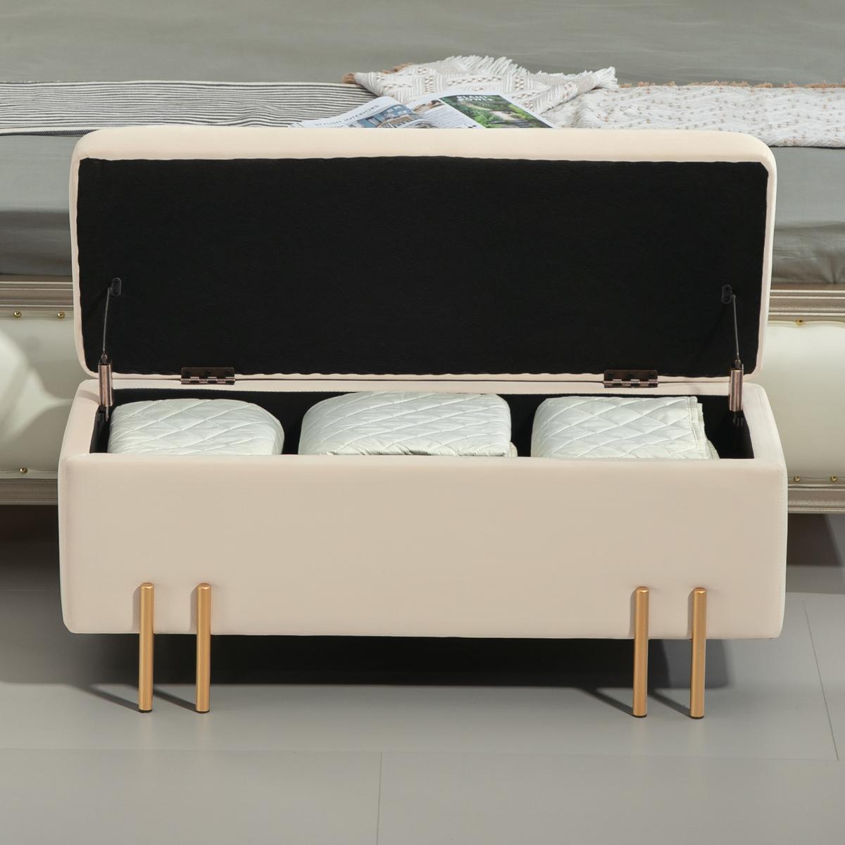 TRUHENBANK mit Samtoptik, Metallbeine 100x40x42 cm, Beige - Beige, Textil (40/42/100cm) - HOMCOM