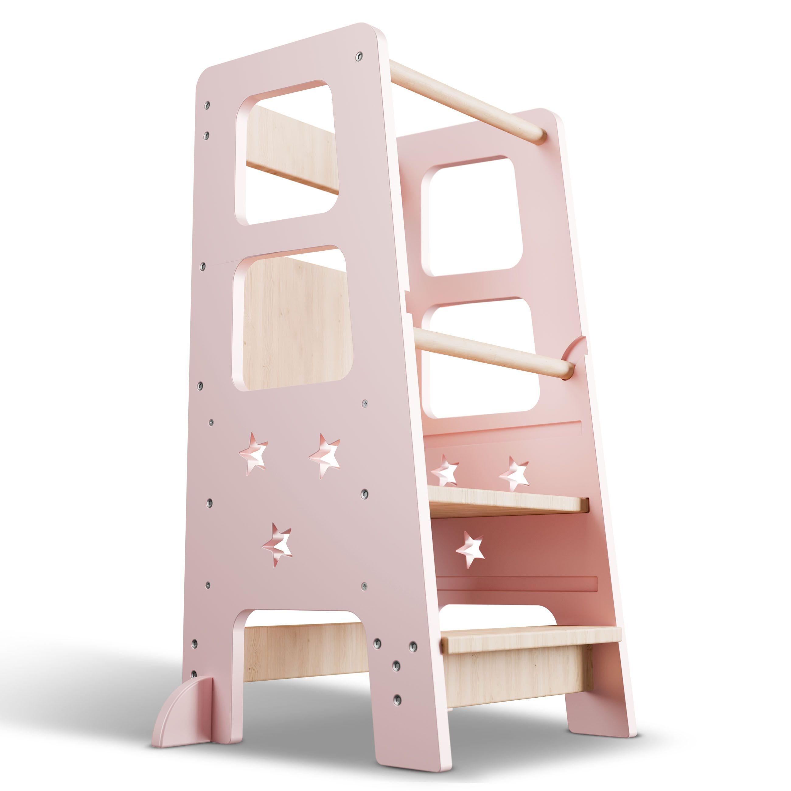 LERNTURM Henny in Rosa - Rosa, Holzwerkstoff (40/90/44cm) - Juskys
