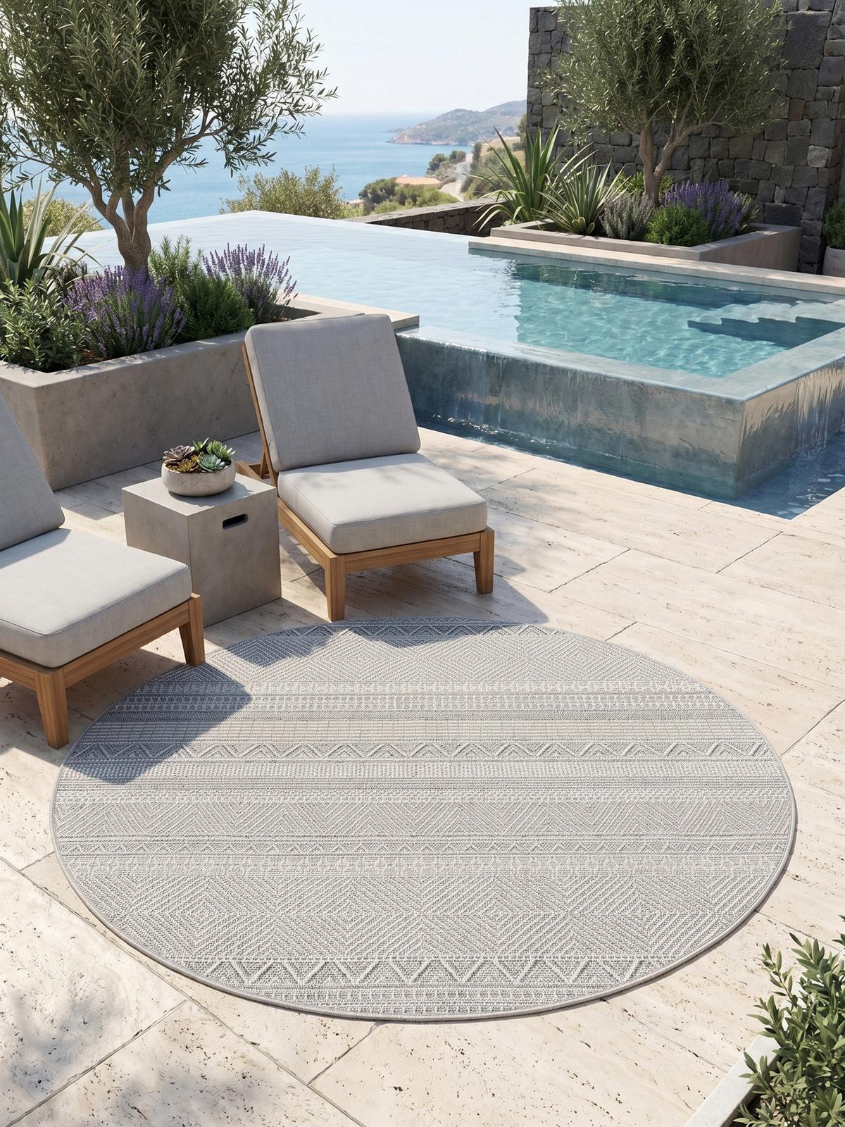 TEPPICH Outdoor VENTOUX in Grau, im Ethno-Stil, Ø 120 cm - Grau, Textil (120/120cm) - KADIMA DESIGN