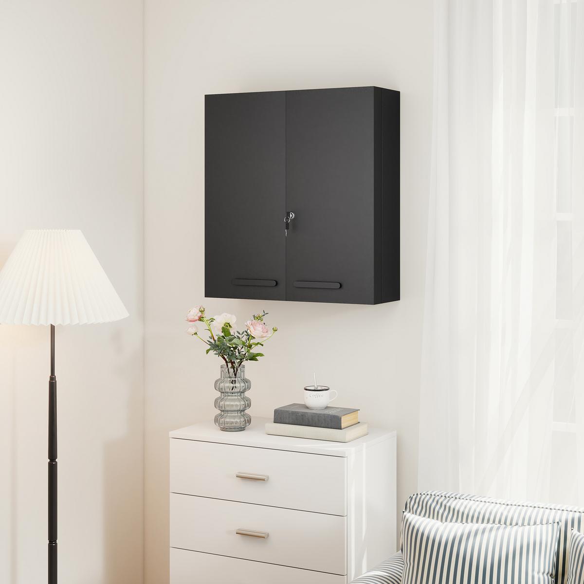 MEDIZINSCHRANK Kaltgewalzter-Stahl Schwarz - Schwarz, Metall (18/60/55cm) - Kleankin
