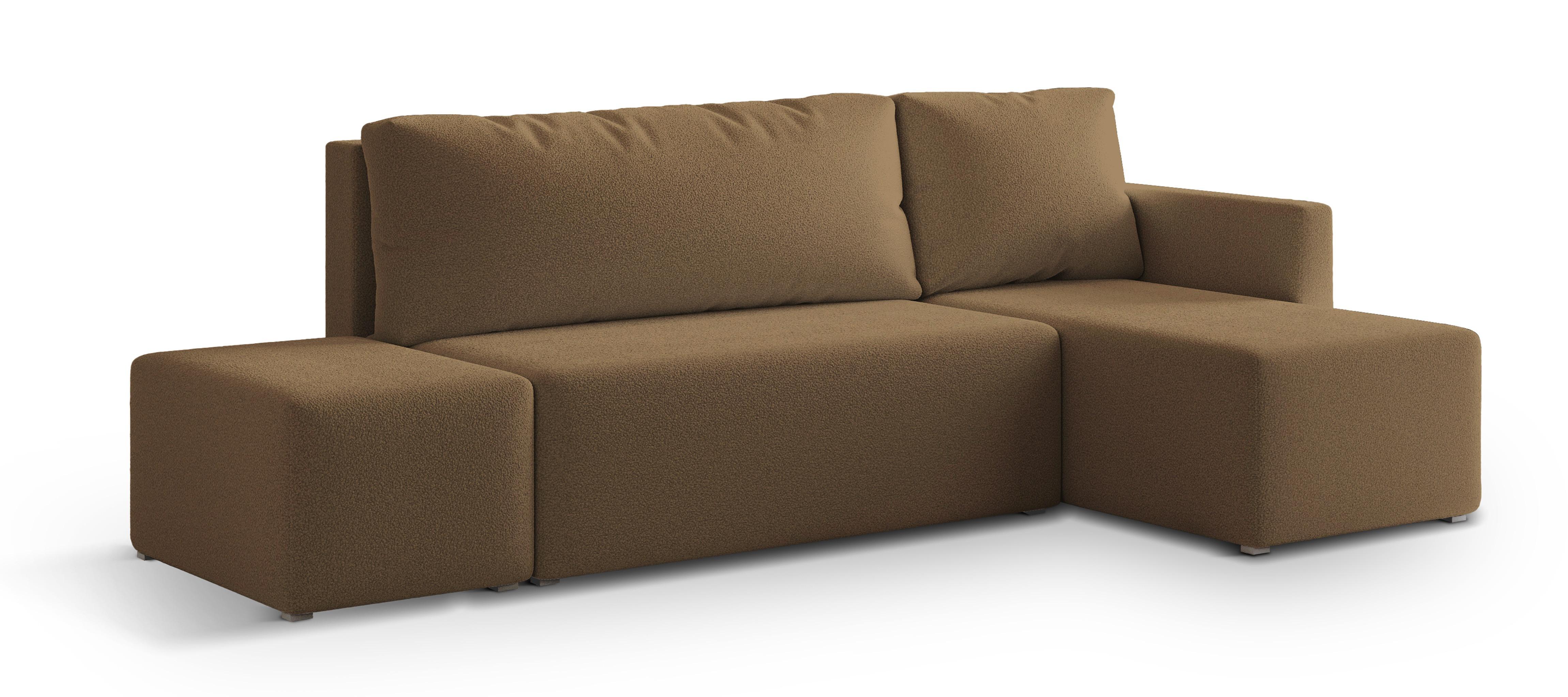 ECKSOFA VELOTTI R-S Orange Boucle-Stoff mit Schlaffunktion - Orange, Holz (261/143cm) - MASSENO