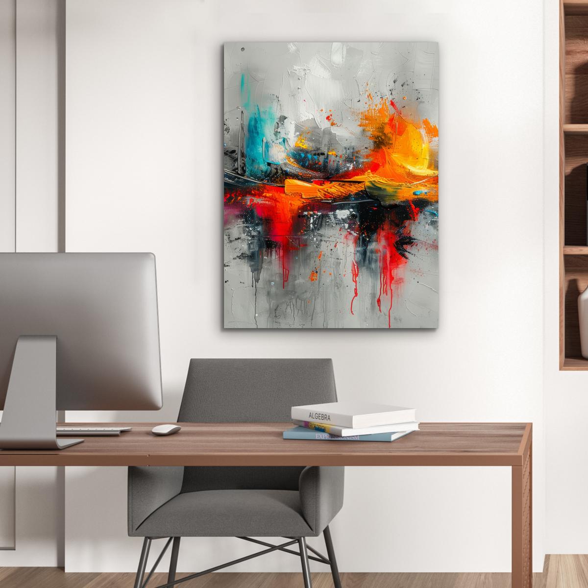 METALLBILD Moderne Kunst - Orange - Grau - Abstrakt 60x80 cm - Hellgrau, Metall (60/80cm) - MuchoWow