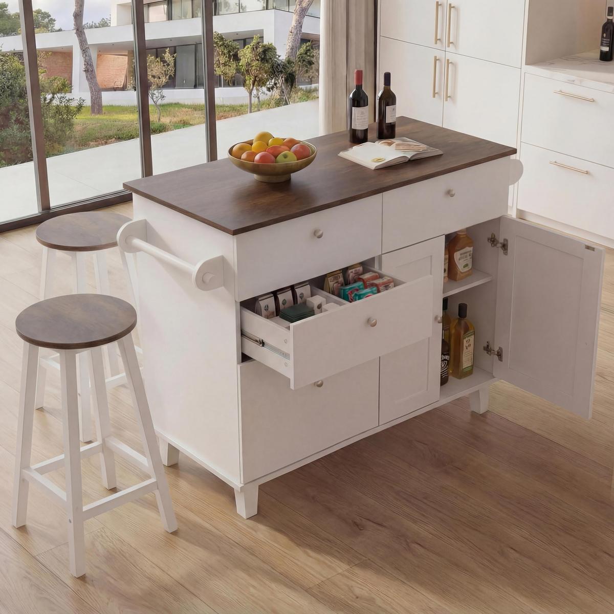 KÜCHENINSEL Weiß, Braun - Weiß/Braun, Holz (131/90/47cm) - MCW