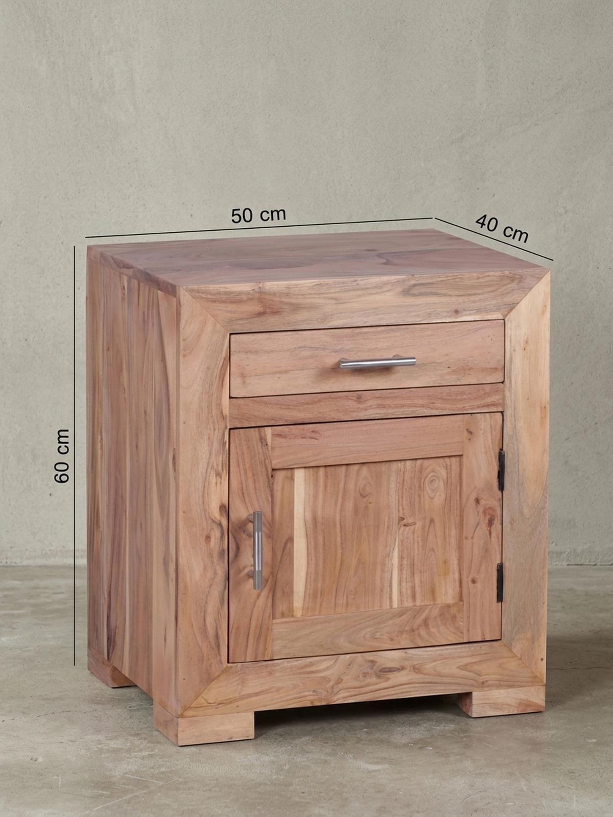 NACHTTISCH Massivholz Schublade Tür Landhausstil, Beige 50x40x60 cm - Beige, Holz/Metall (50/60/40cm) - KADIMA DESIGN