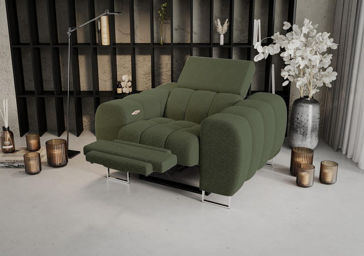 SESSEL Bastien Relax In Stoff Aragon - Grün, Holzwerkstoff/Textil (125/95/97cm) - Fun Möbel