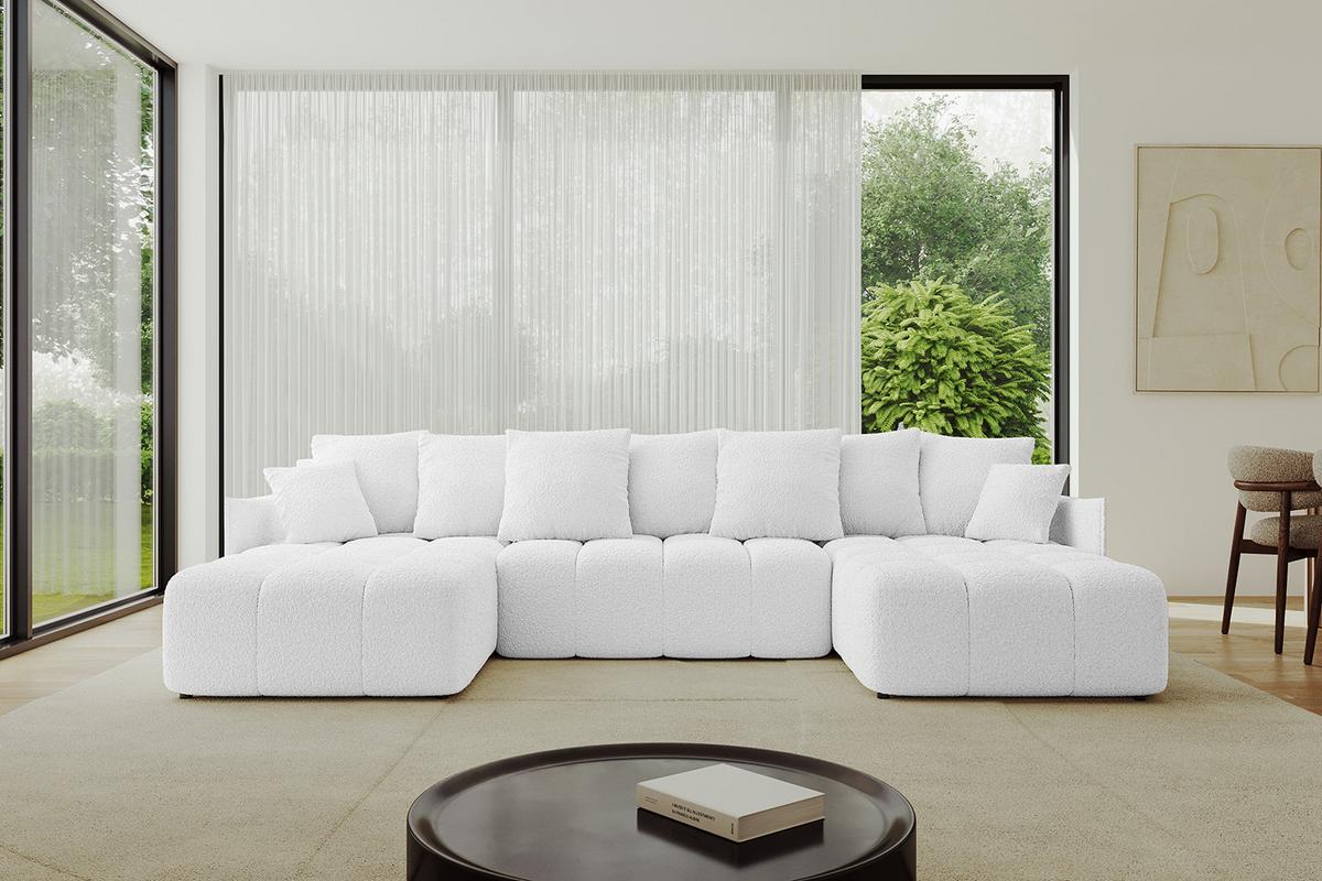 WOHNLANDSCHAFT LONLI-U 355x189x68 Weiß Bouclé - Weiß, Holzwerkstoff/Kunststoff (355/68/189cm) - ALTDECOR