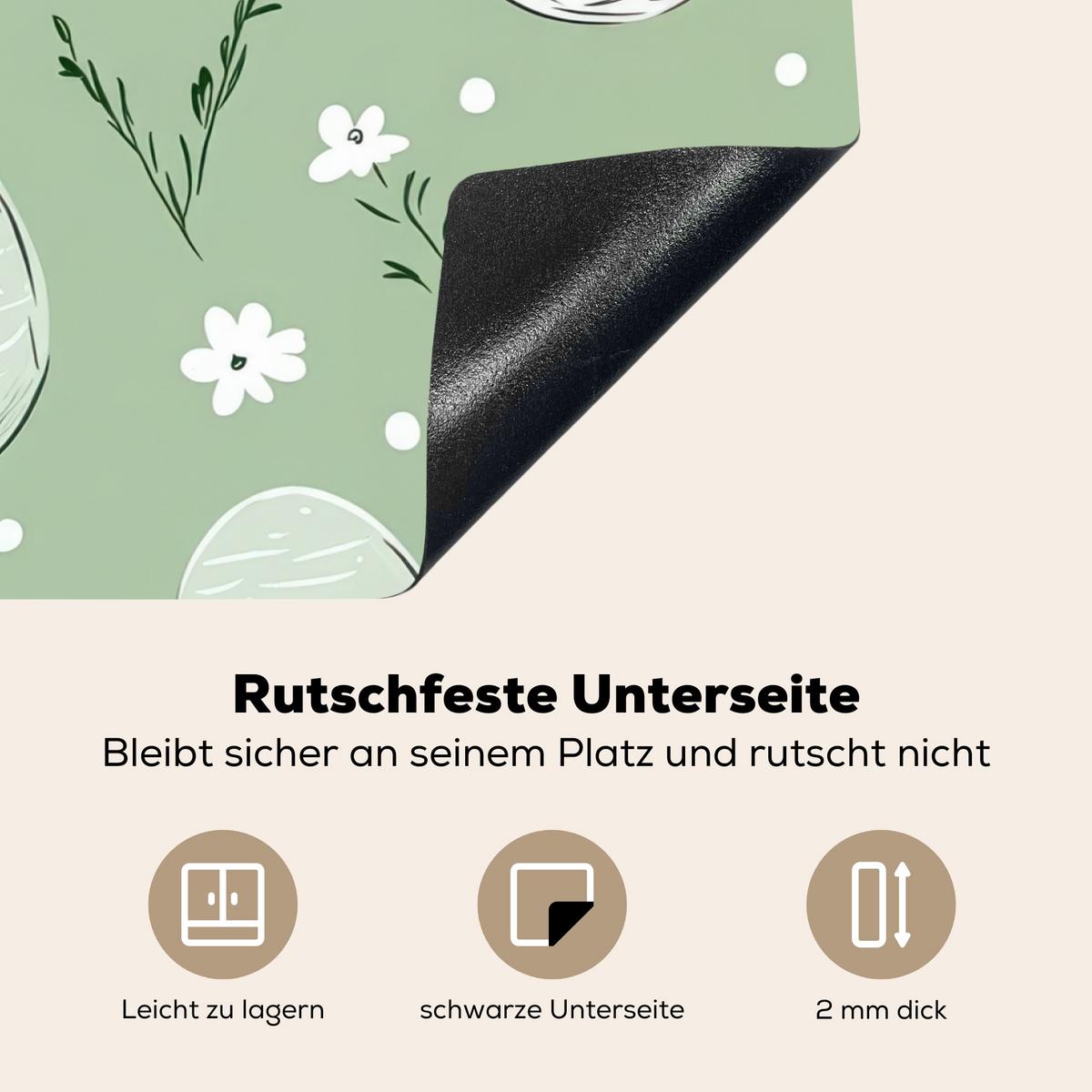 HERDABDECKPLATTE Grün - Eier - Muster Herdabdeckung Induktionsfeld 75x52 cm - Waldgrün, Kunststoff (75/52/0.2cm) - MuchoWow