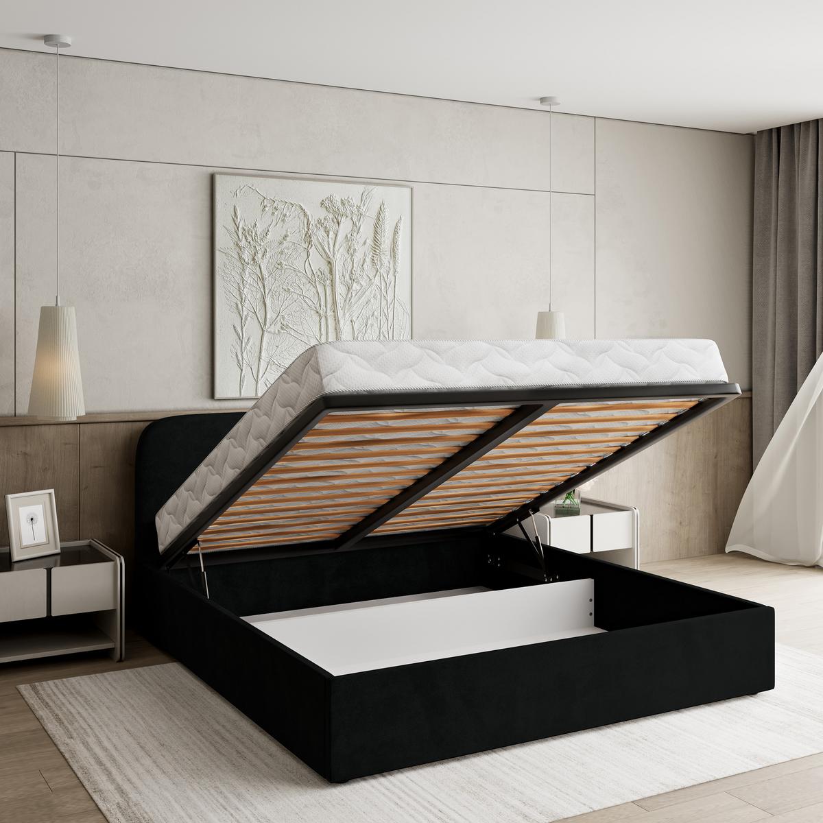 POLSTERBETT RENIVE K 120x200 cm mit Bettkästen - Schwarz - Schwarz, Holz/Textil - MASSENO