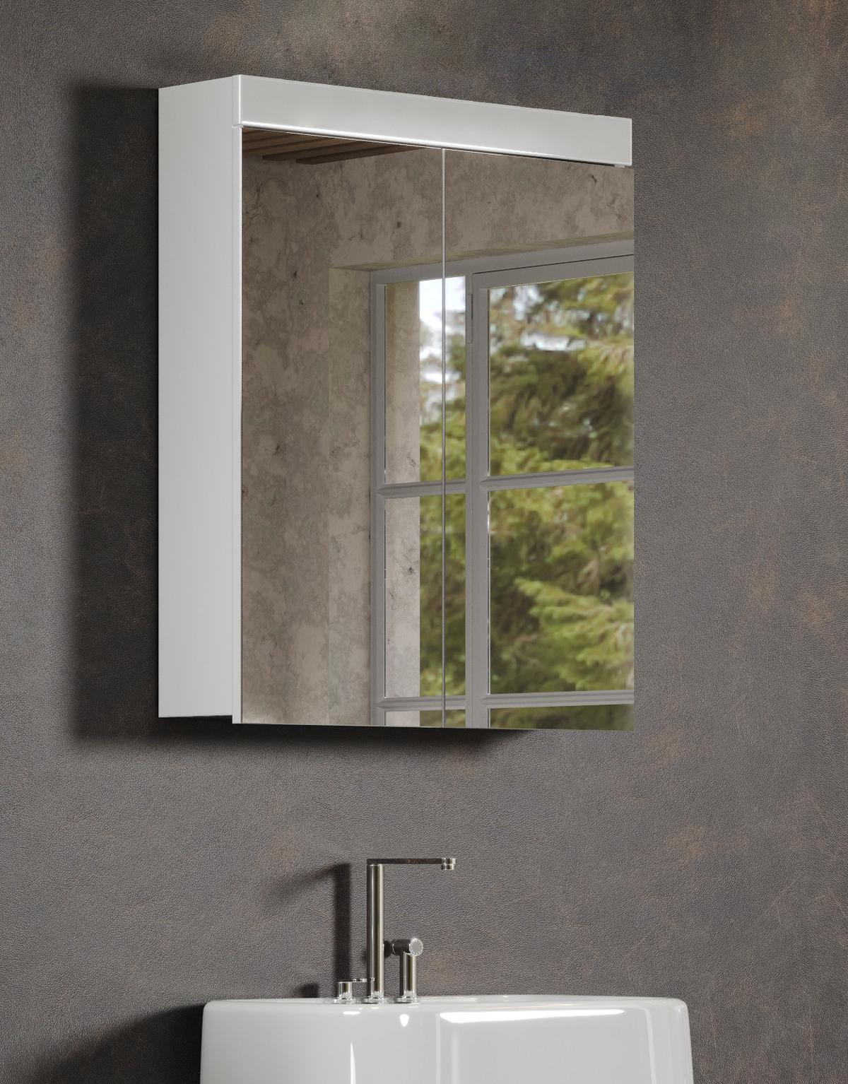 SPIEGELSCHRANK weiß Hochglanz 60 x 77 cm, Badschrank 2-türig - Weiß, Glas/Holzwerkstoff (60/77/17cm) - Top.Furn