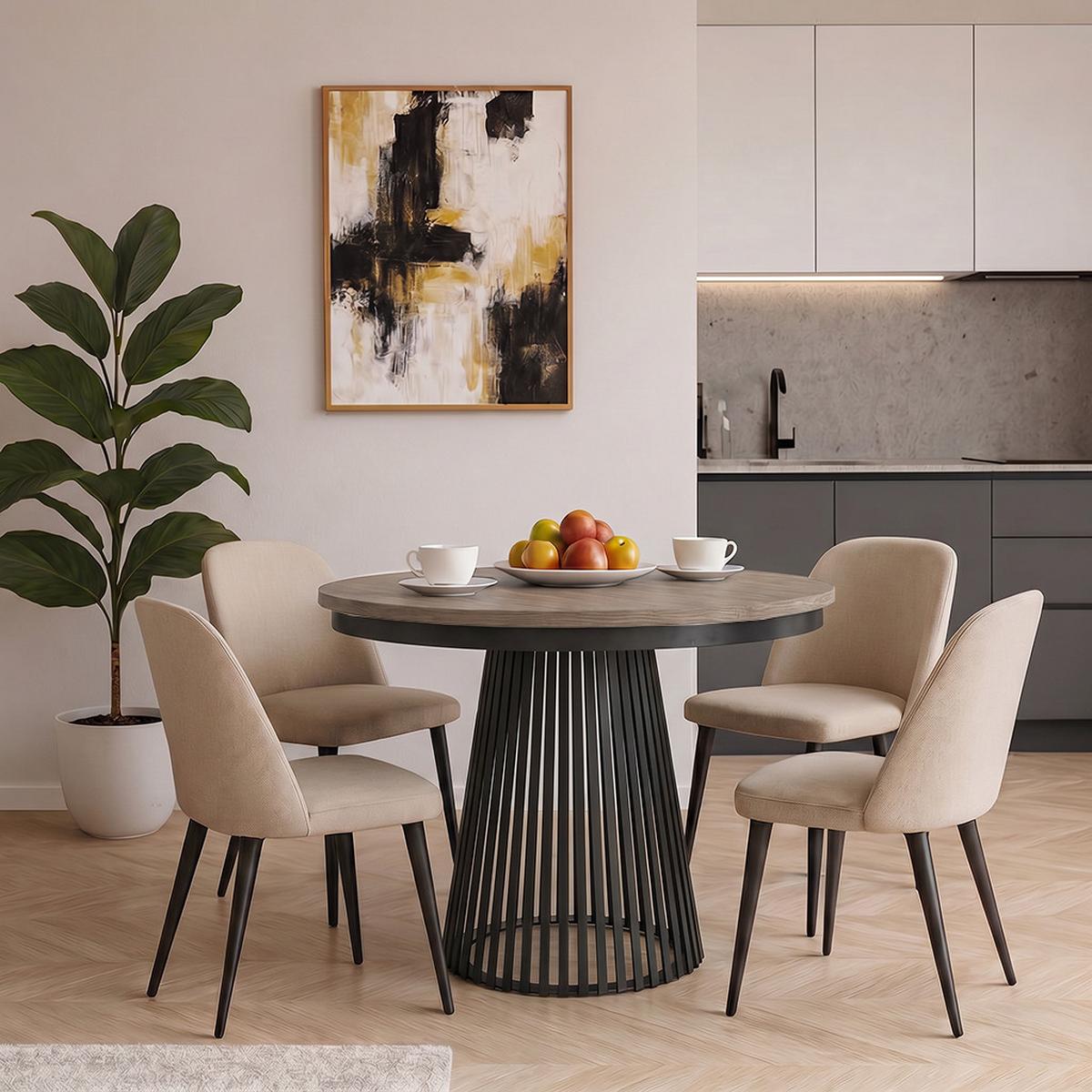 ESSTISCH Lumi, Runder, ausziehbar auf 180 cm, mit Metallbeinen, Walnussfarben+Schwarz - Kaschmir/Walnussfarben, Metall (100/100/77cm) - Beautysofa