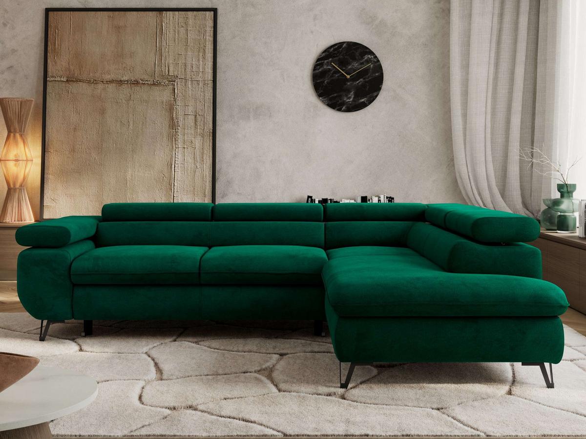 ECKSOFA PABLO L Dunkelgrün Velvet - Rechts Seite - Dunkelgrün/Schwarz, Textil/Metall (273/208cm) - MKS