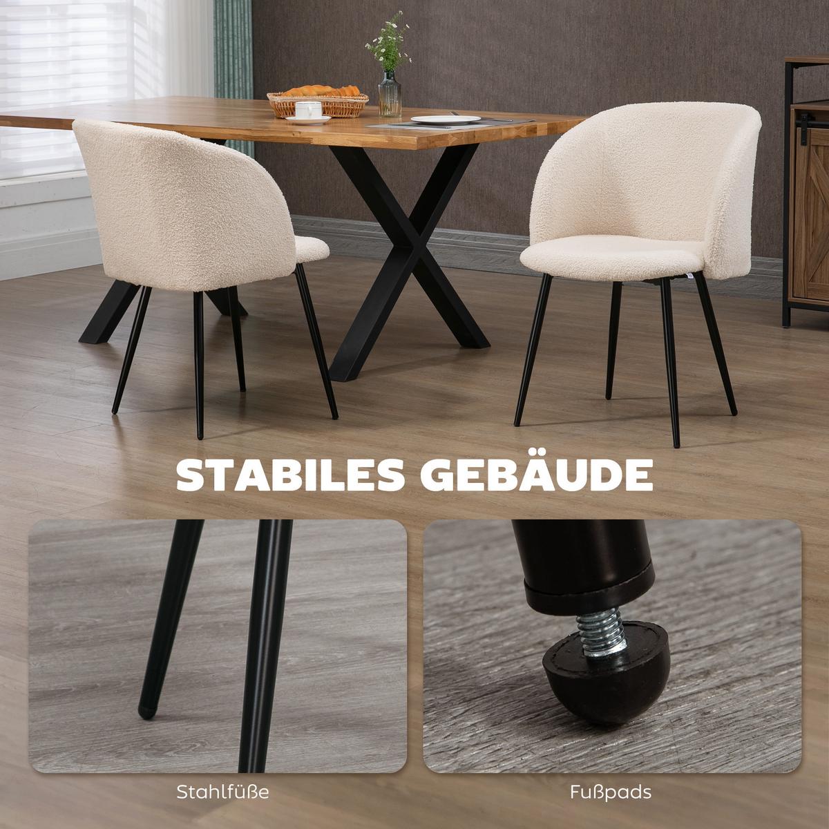 ESSSTÜHLE 2er Set Polyester Stahl Cremeweiß - Creme/Schwarz, Textil/Metall (62/80/55cm) - HOMCOM