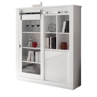 VITRINE weiß Hochglanz 133 x 153 cm, Vitrinenschrank inklusive LED-Beleuchtung, Soft-Close - Chromfarben/Weiß Hochglanz, Glas/Holzwerkstoff (133/153/38cm) - Furn.Design
