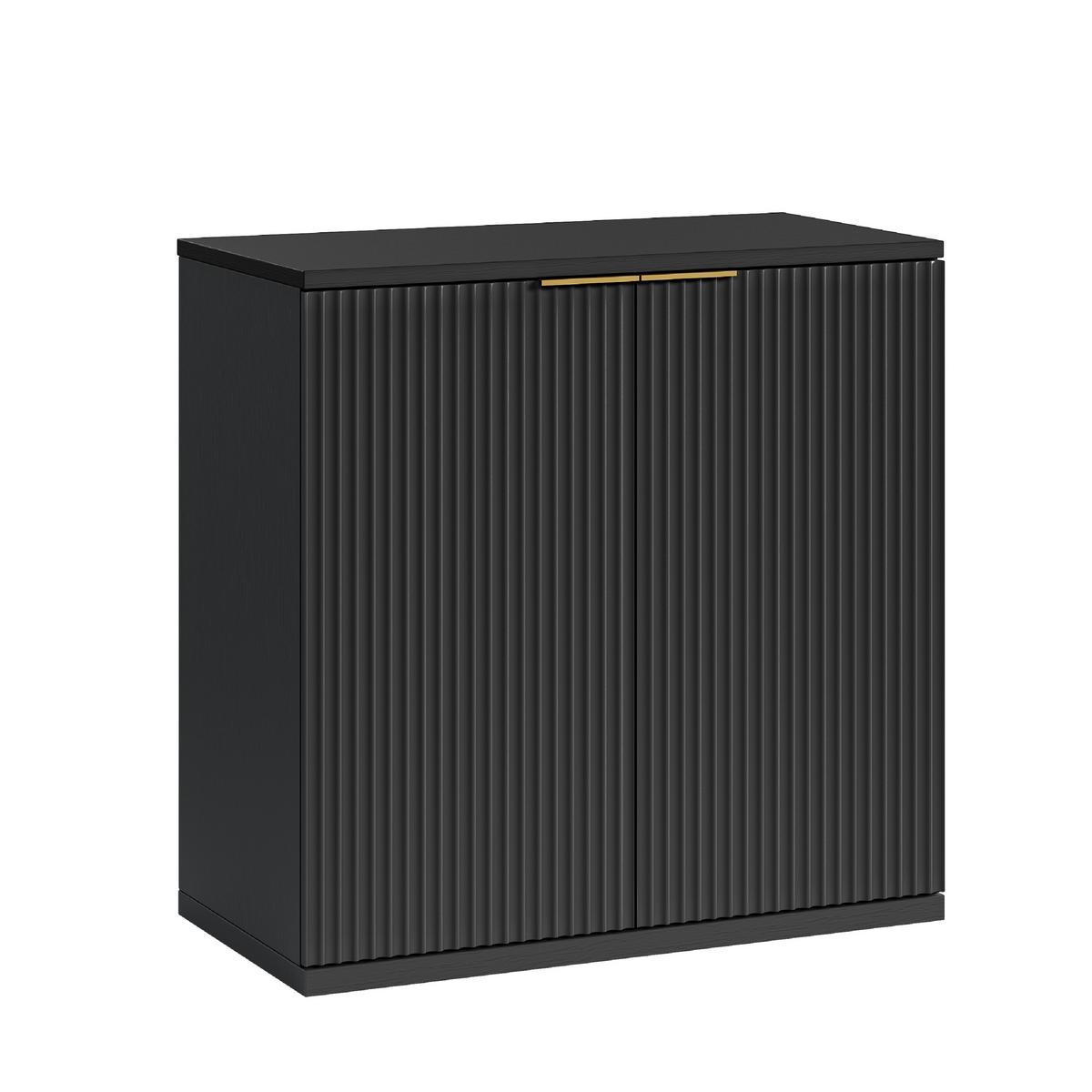 SIDEBOARD Schwarz 80 cm mit Riffeloptik & Gold-Griffen - Schwarz, Holzwerkstoff (80/80/40cm) - Urban Meuble