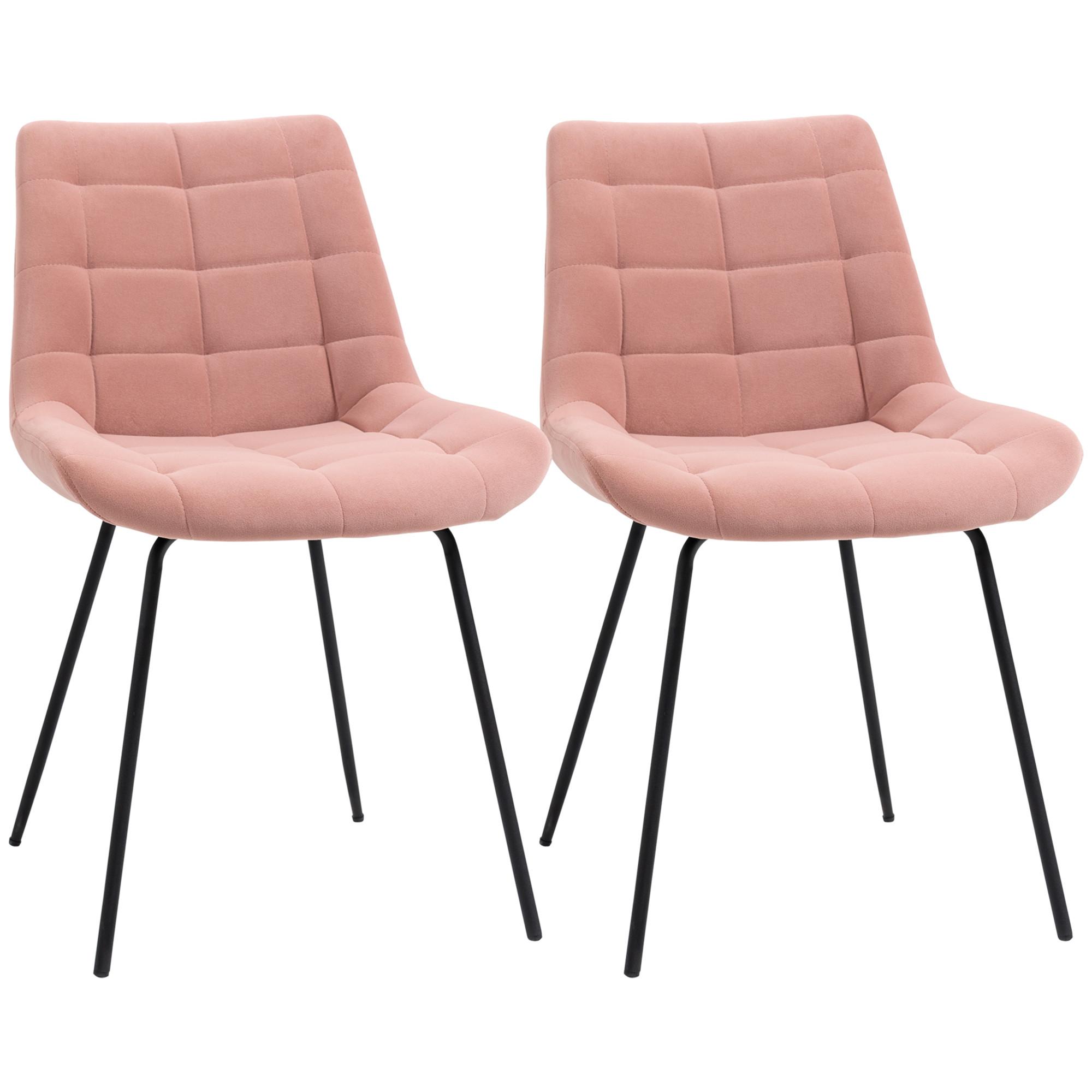 2ER Set Esszimmerstuhl Küchenstuhl Polsterstuhl mit Rückenlehne, Samt, Rosa - Rosa, Textil (61/79/50cm) - HOMCOM