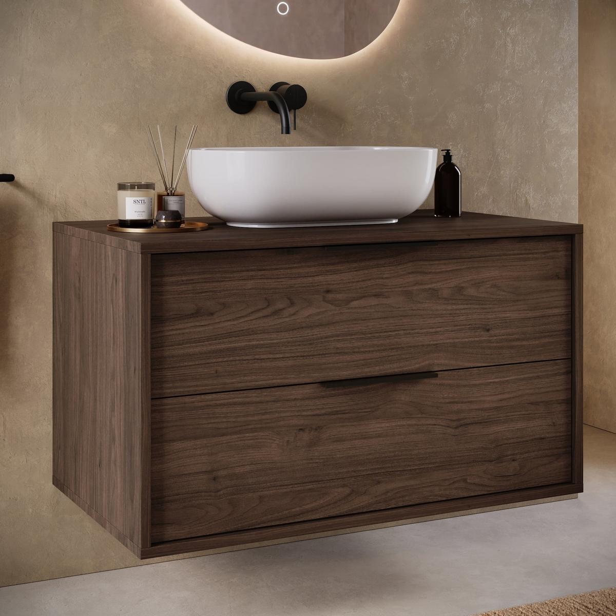 WASCHBECKENUNTERSCHRANK Livorno 2 Schubladen Walnuss Braun - 80 x 46 x 46 cm - Walnussfarben, Holz (80/46/46cm) - Badplaats