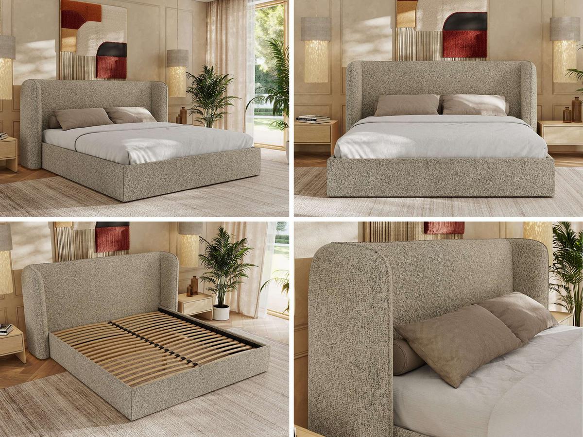 POLSTERBETT EMORA CLASSIC 200/200 - Dunkelbeige Strukture - Multipocket-Matratze - Sandfarben, Textil (200/200cm) - MKS
