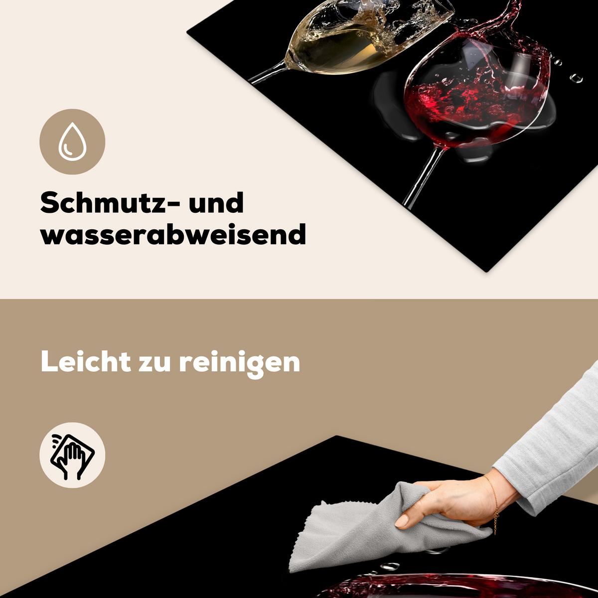 HERDABDECKPLATTE Rotwein - Weißwein - Glas - Schwarz Induktionsmatte 77x59 cm - Weinrot, Kunststoff (77/59/0.2cm) - MuchoWow