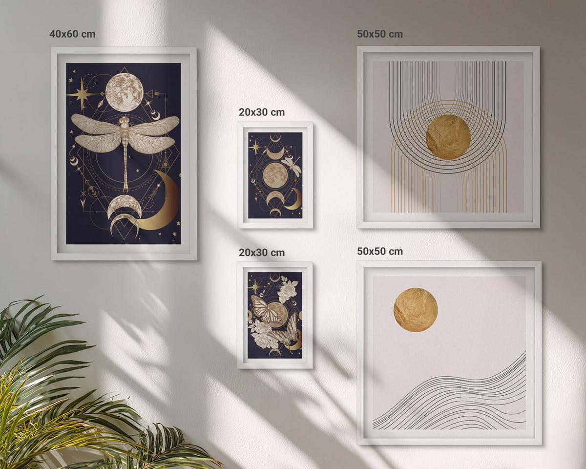 BILDER SET 5er Set - 50x50 cm & 20x30 cm & 40x60 cm Weißer Rahmen - Naturmotive mit dem Mond - Weiß, Kunststoff (40/60cm) - TULUP