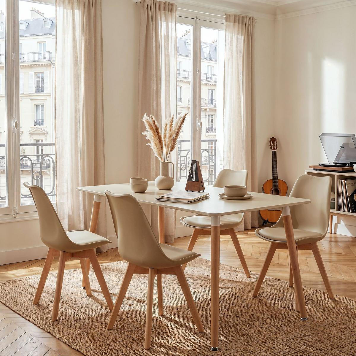 ESSGRUPPE SHANNON ABBY 5er Set cremeweiß - Creme, Holz/Holzwerkstoff - IDIMEX