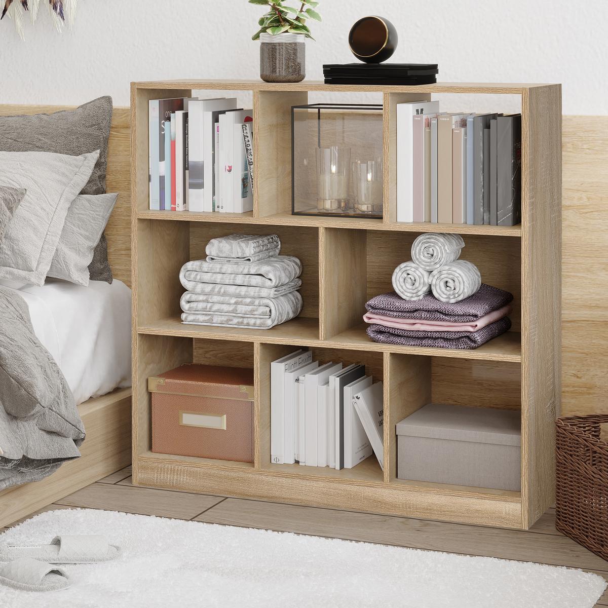 BÜCHERREGAL 3-stöckige Bücherregal Büroregal Home-Office Spanplatte Natur - Braun, Metall (97.5/100/30cm) - HOMCOM