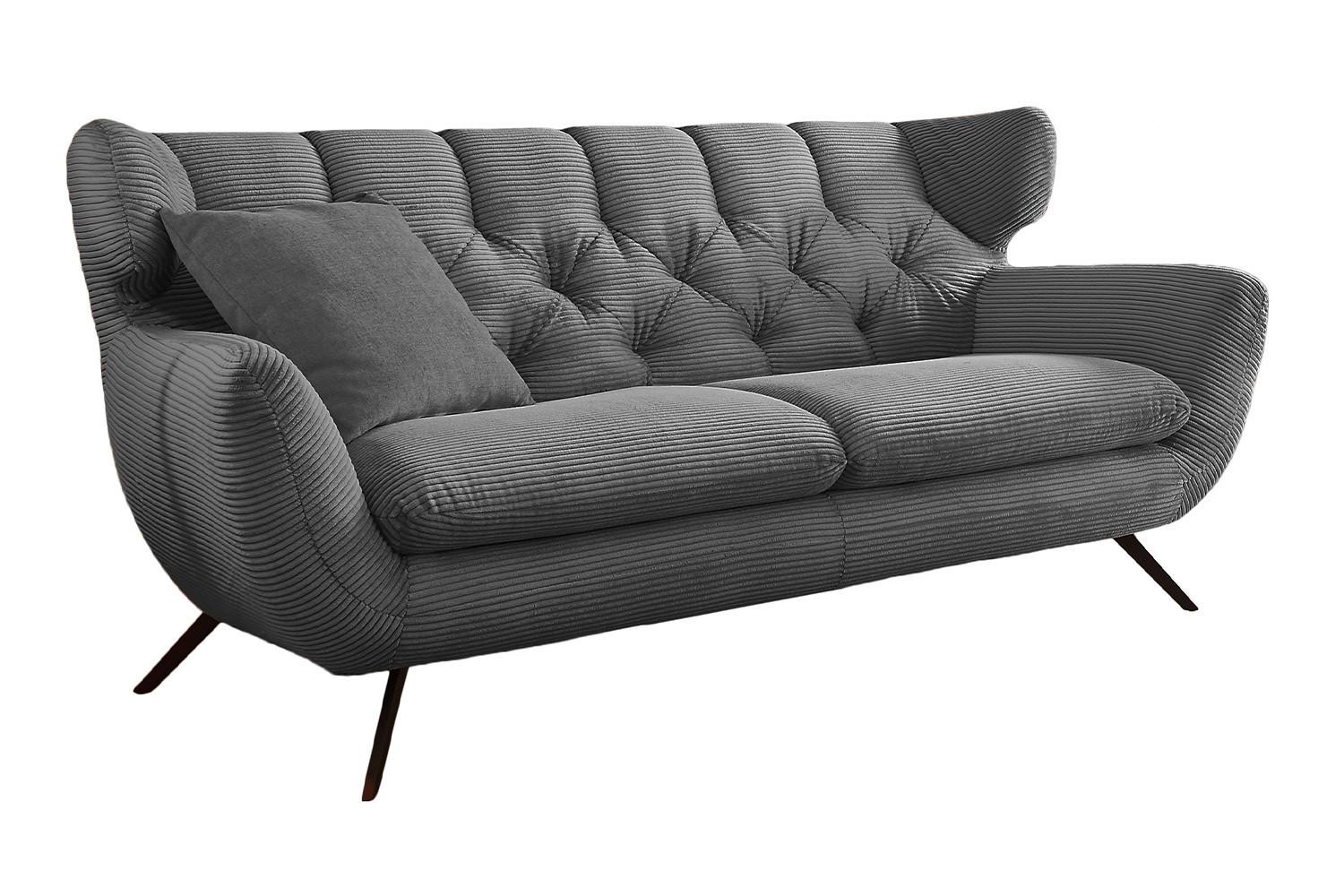 SOFA CHARME Grau Cord - Graphitfarben/Schwarz, Textil/Metall (225/94/95cm) - KAWOLA