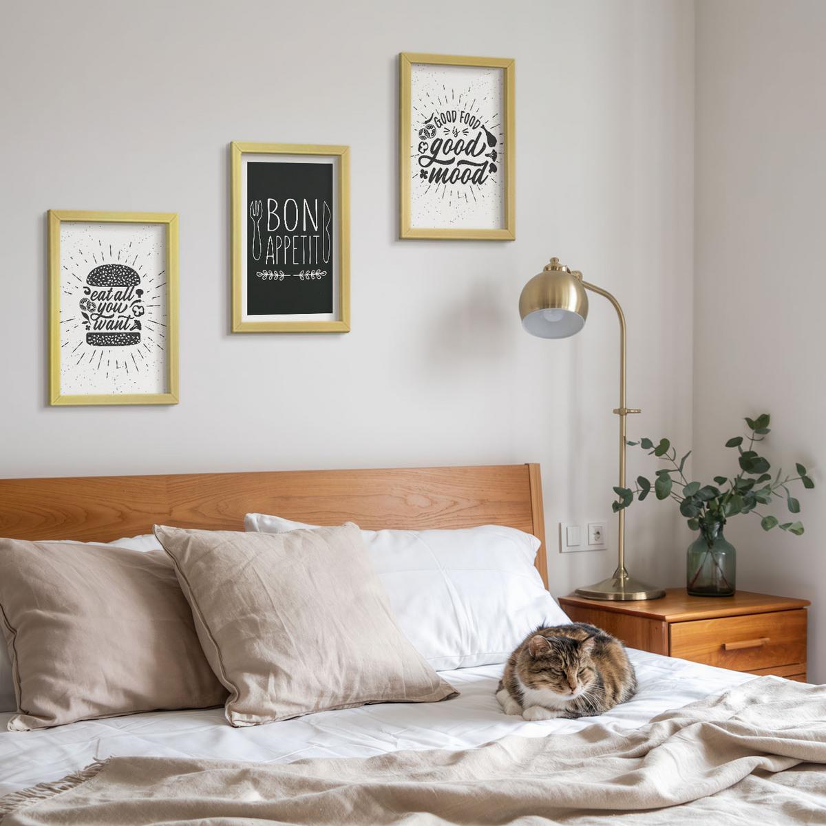 BILDER SET 3er Set - 20x30 cm Goldrahmen - Grafiken, Lebensmittel, kulinarische Slogans - Goldfarben, Kunststoff (20/30cm) - TULUP