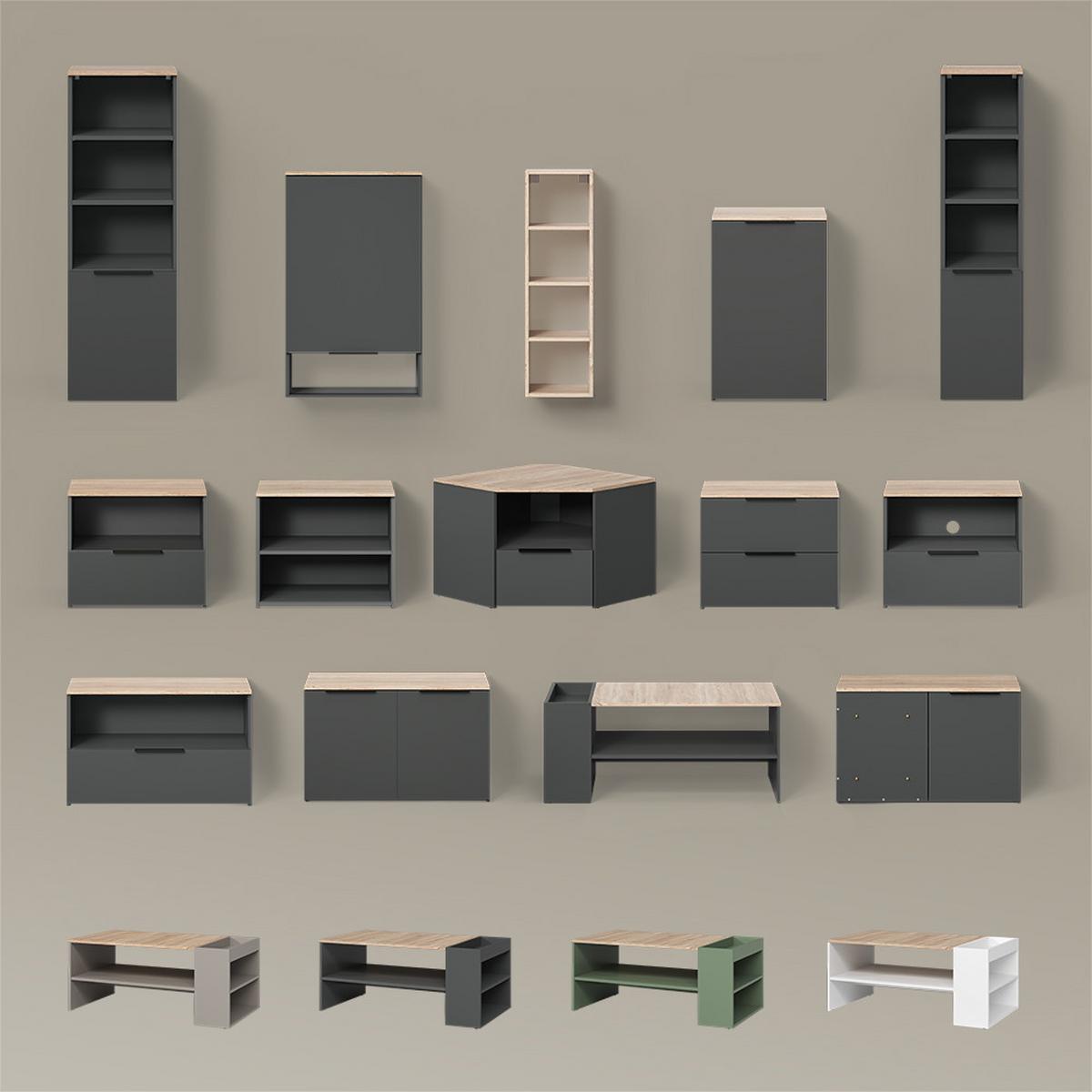 LOWBOARD Piave Anthrazit/Sonoma 60 x 50 cm mit 2 Fächern - Anthrazit/Sonoma Eiche, Holzwerkstoff (60/50/40cm) - Livinity®