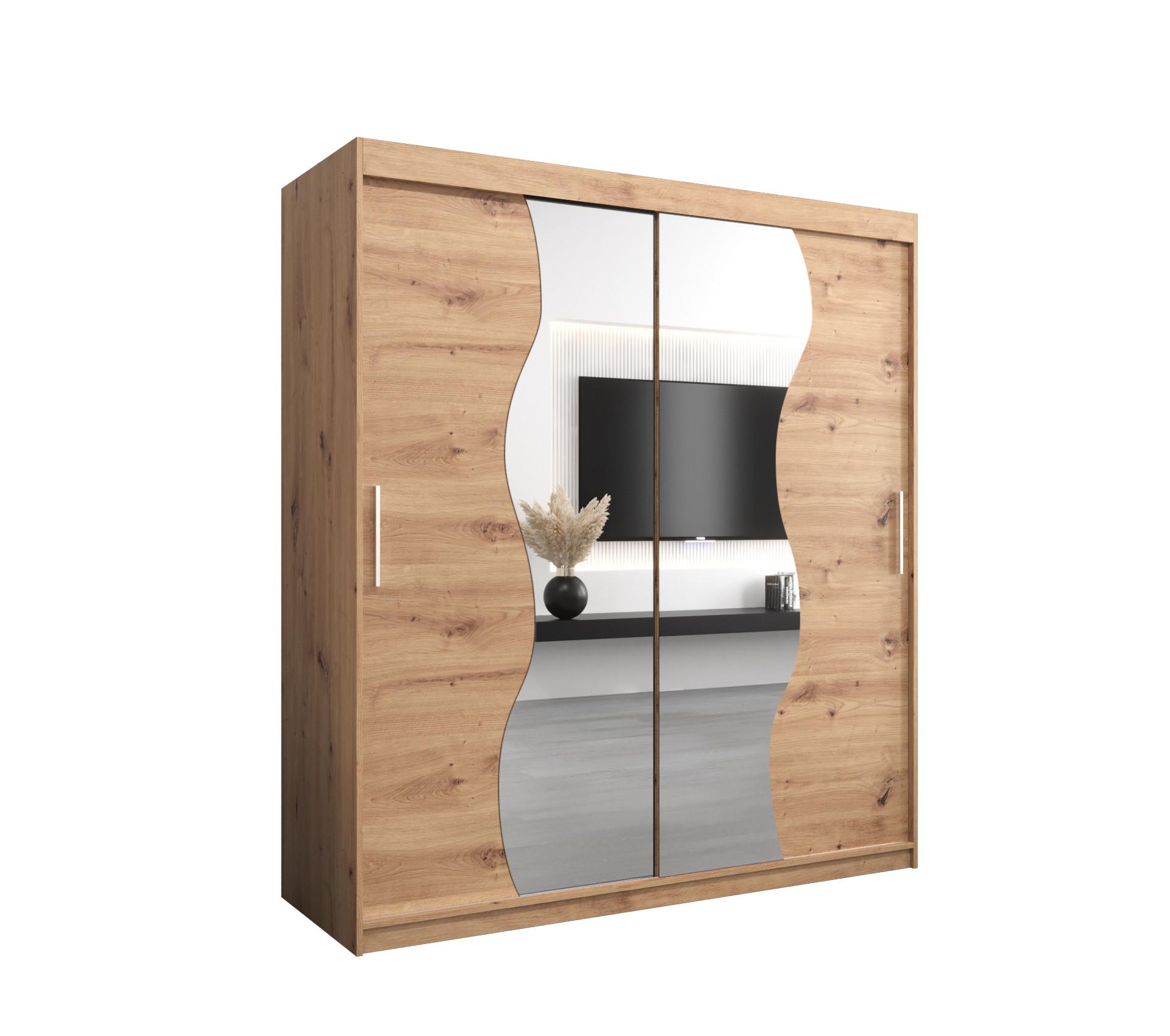 SCHWEBETÜRENSCHRANK 200/180/62 2-türig - Silberfarben/Eiche Artisan, Holz/Kunststoff (180/200/62cm) - MÖBEL KRYSPOL