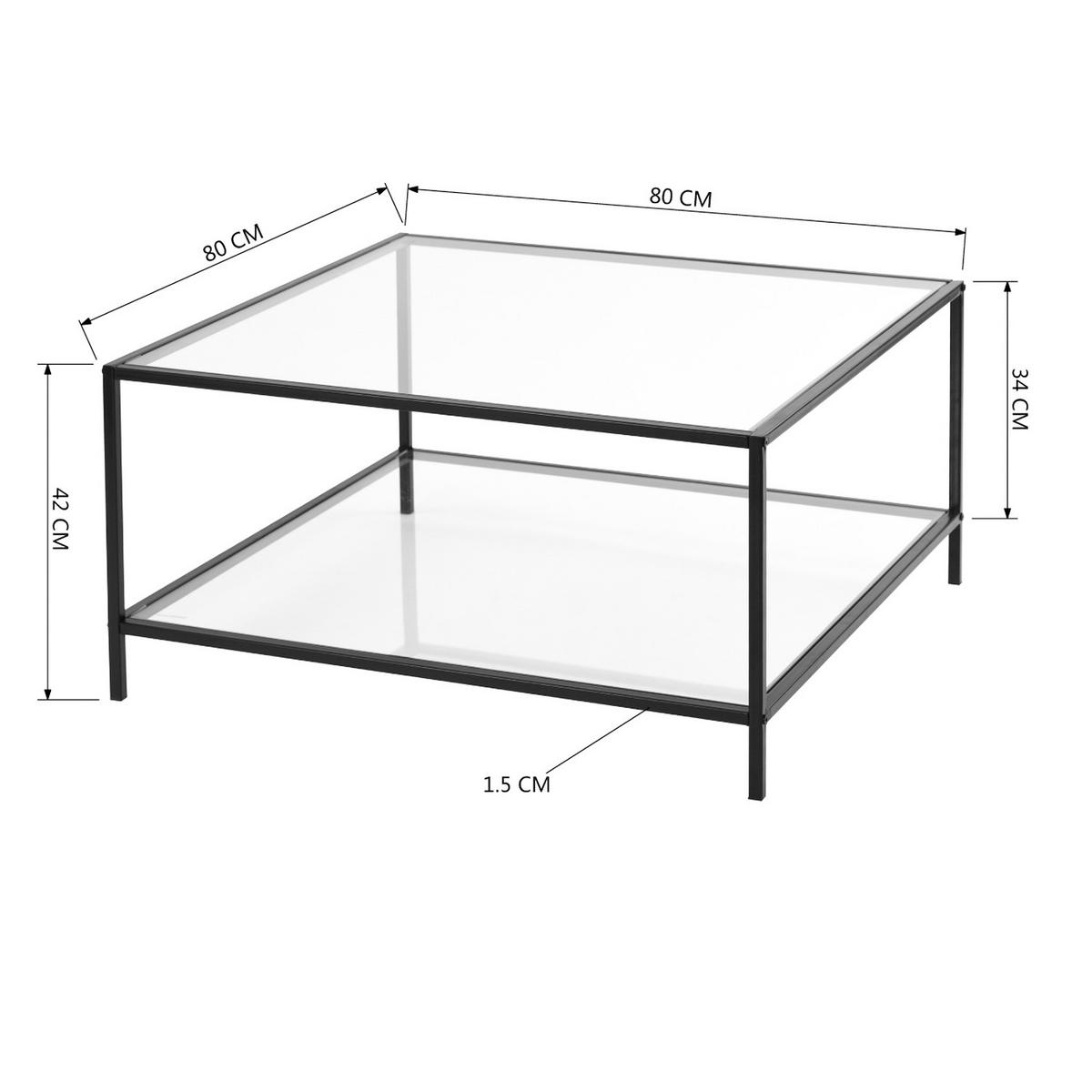 COUCHTISCH Glasplatte kratzfest & Metallgestell stabil 80X80cm - Schwarz, Glas/Metall (80/80/42cm) - Urban Meuble
