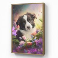 NACHTTISCHLAMPE MIT AKKU Welpe - Sonne - Blumen - Natur - Border Collie - Hund 60x90 cm - Violett, Holzwerkstoff (8/60/90cm) - OnlyWow
