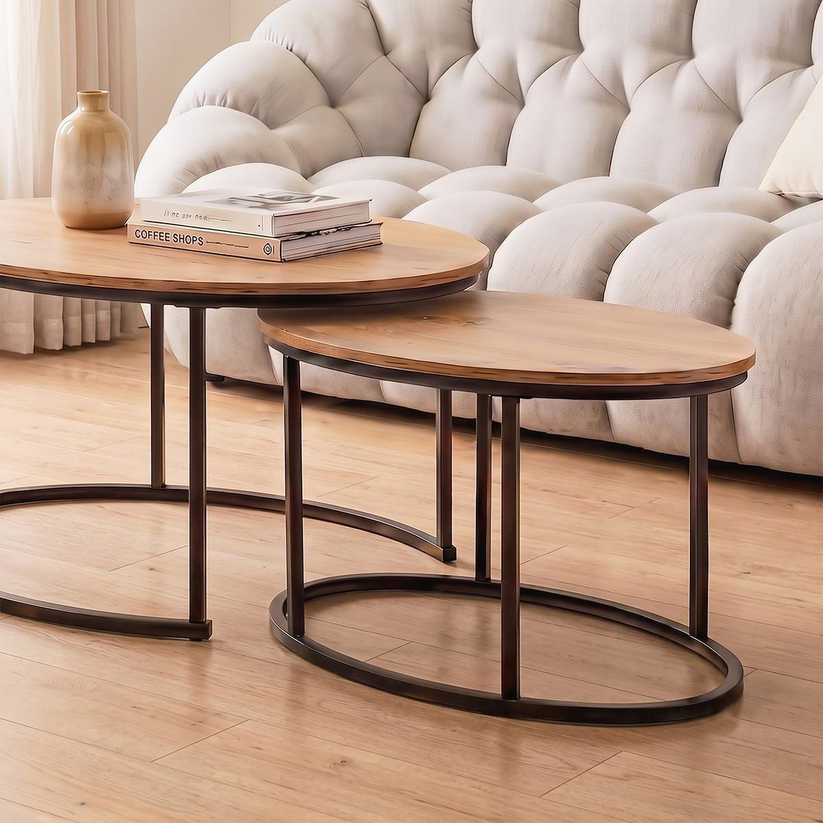 2ER-SET COUCHTISCHE ovale ineinanderstellbare in Eichenoptik 60/45/90 cm - Eschefarben, Holzwerkstoff (66/60/45cm) - Calicosy