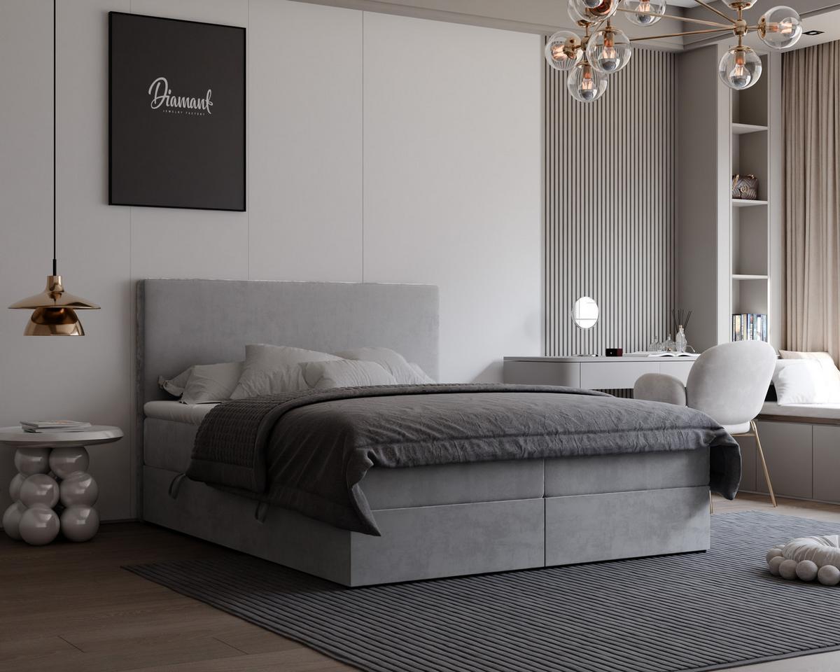 BOXBETT GIULIA 200/200 cm mit Matratze und Topper, Hellgrau - Hellgrau, Textil (200/200cm) - Idohome