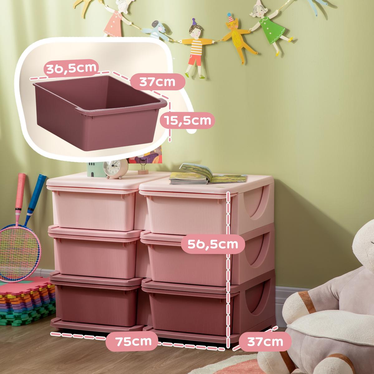 SCHUBLADENSCHRANK, Kunststoff, Rosa/Violett, 75L x 37B x 56,5H cm - Rosa, Kunststoff (37/56.5/75cm) - HOMCOM