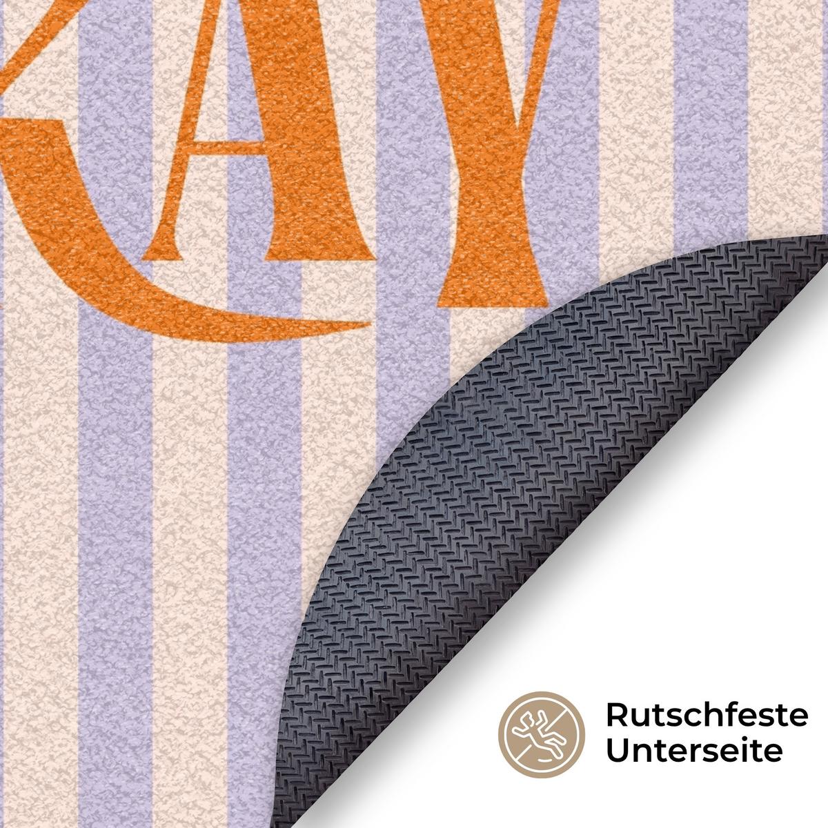 FUSSMATTE Lila – Orange – Streifen – Okay 120x120 cm - Flieder, Kunststoff (120/0.4cm) - MuchoWow