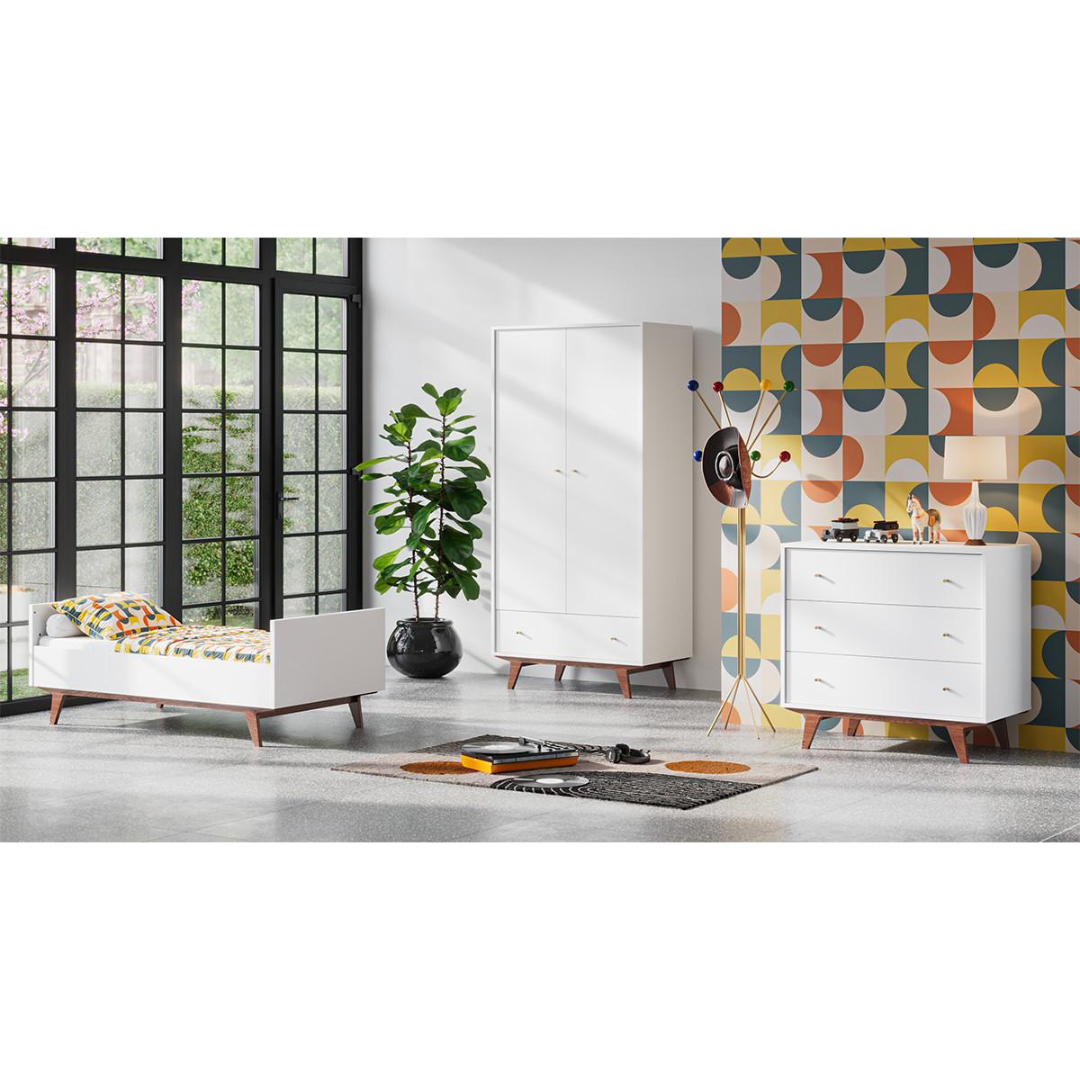 SCHRANK 2 Türen Mid Weiß und Holz - Weiß, Holzwerkstoff (90/185/50cm) - Petits-meubles