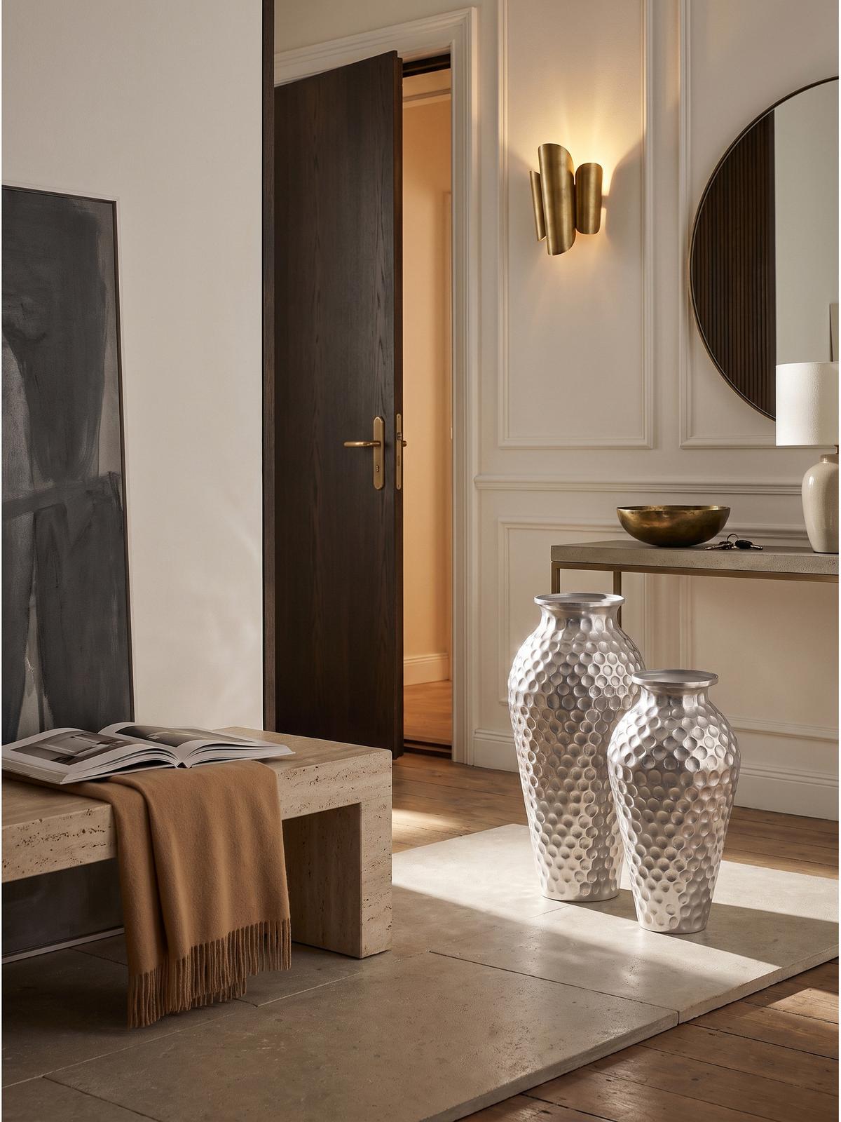 VASEN 2er-Set MANTOVA, Aluminium, handgefertigt, Silber, Ø 26 x 51 cm - Silberfarben, Metall (51cm) - KADIMA DESIGN