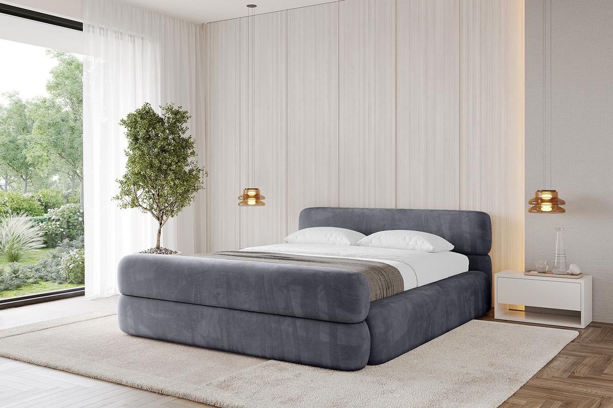 POLSTERBETT mit Bettkasten, Fußteil und Lattenrost, Boxbett mit Matratze H3/H4 - ENORA-Z-V1 180x200 Dunkelgrau - Dunkelgrau, Holzwerkstoff/Textil (180/200cm) - ALTDECOR